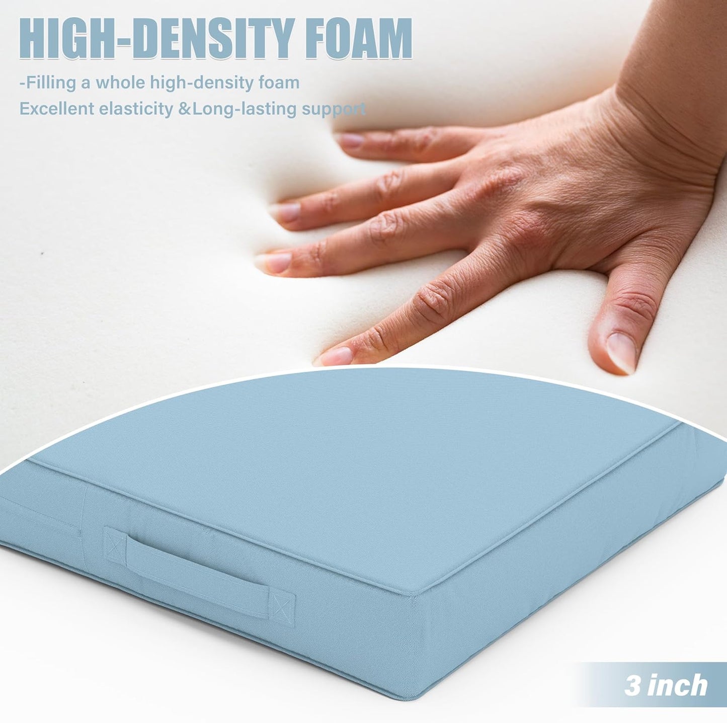 Patio Chair Cushions 17 X 16 X 3 Inch Waterproof Outdoor Seat Cushions for Patio Furniture, Outdoor Sofa Couch Pads with Ties & Handle, Set of 2, Light Blue