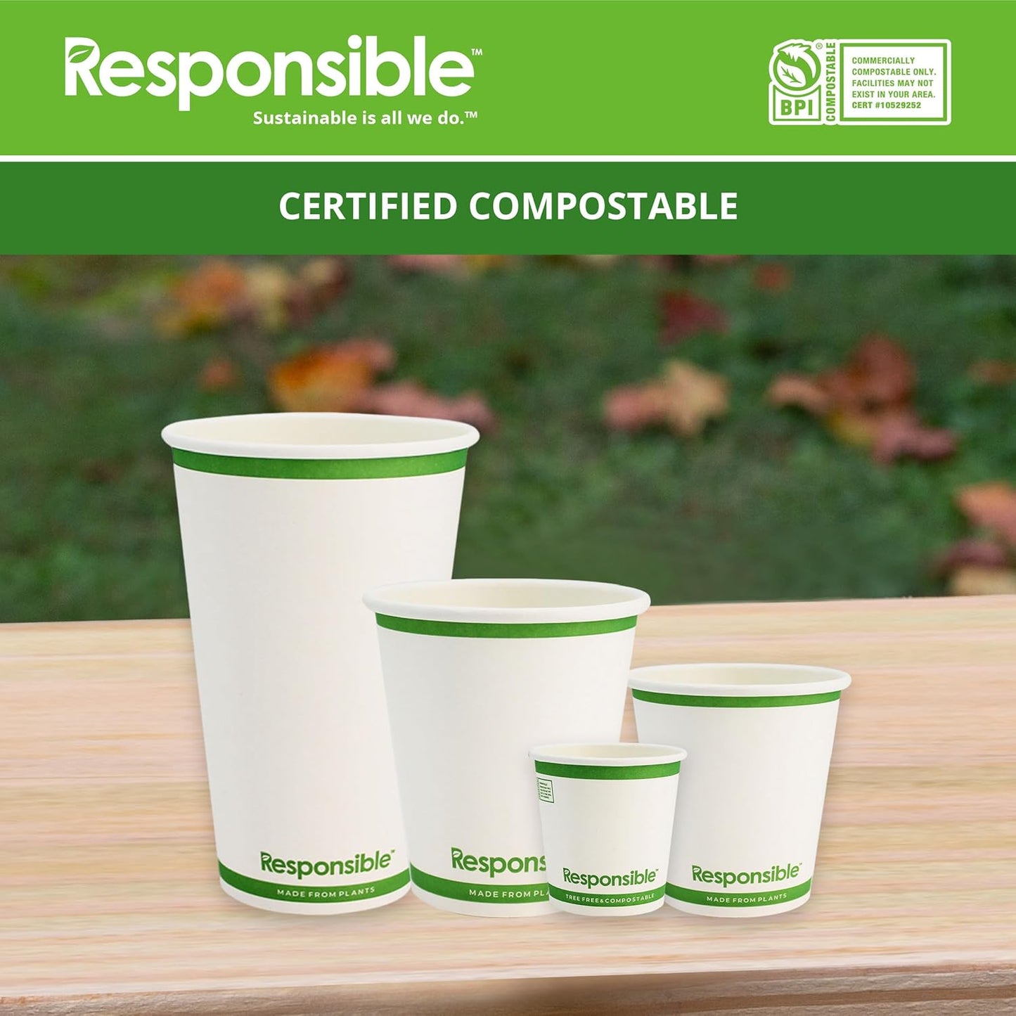 Certified Compostable 6 oz Paper Cups, Cold & Hot Coffee Cups, Disposable Paper Cups, Extra Strength Disposable Cups, Made without PFAS (50 count)
