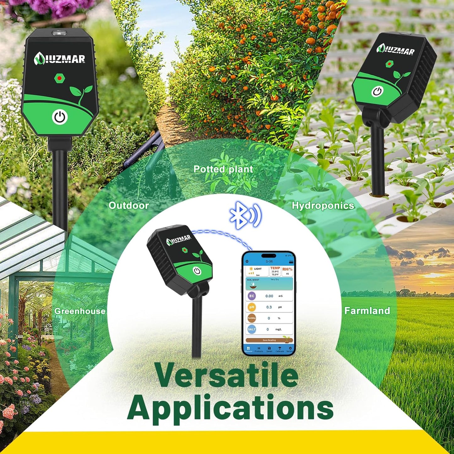 Soil pH Meter Soil Moisture Meter 8 in 1 Fertility Salt Moisture pH EC Light Humidity Temp Accurate Soil pH Test Kit for Garden and Hydroponics