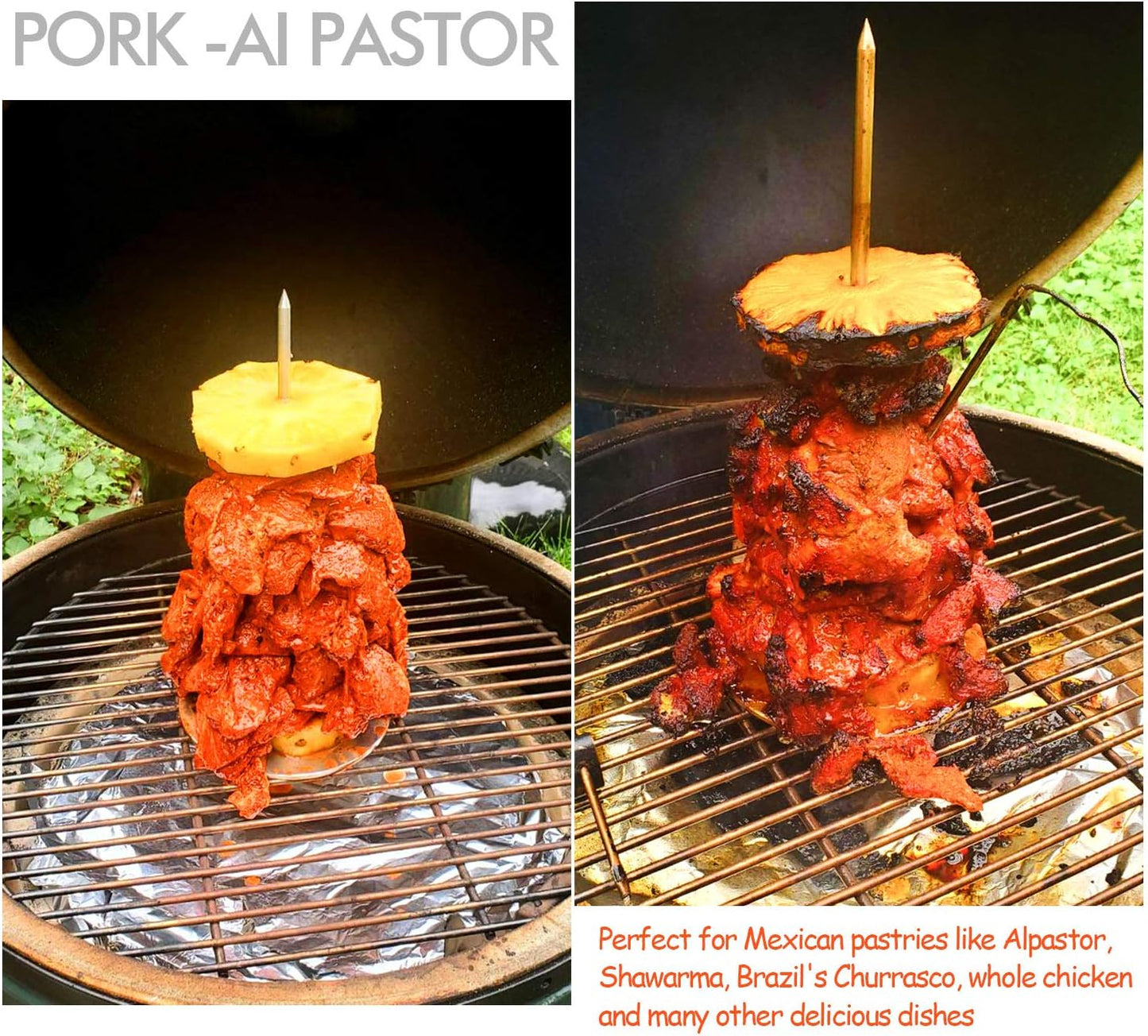 ZAUGONTW Vertical Skewer Grill - Stainless Removable Vertical Brazilian Barbecue Grilling Rack Meat Spit - Perfect for Steak, Whole Chickens, Whole Fish, Large Meat, 1Pack