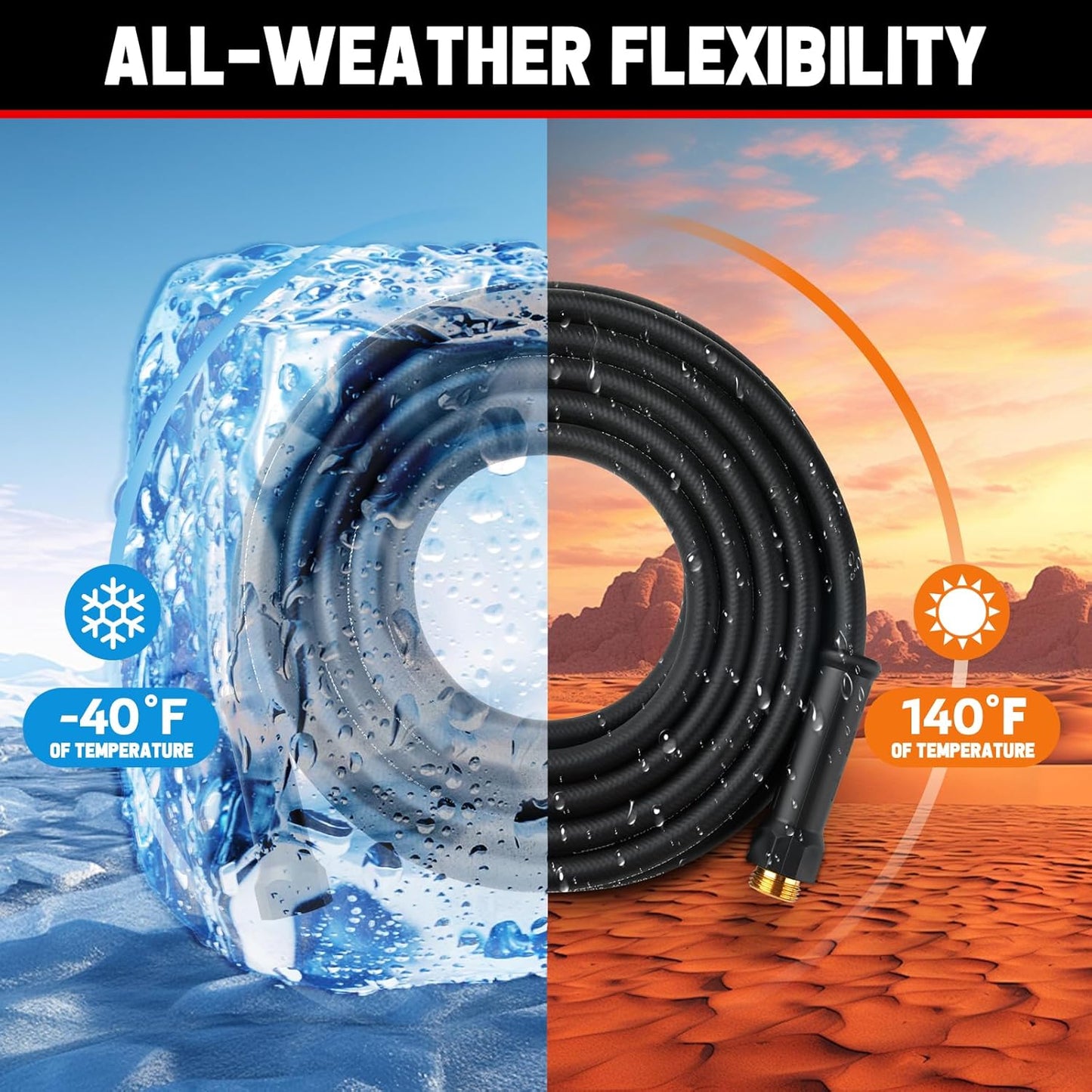 Garden Hose 100ft x 5/8", NON-EXPANDABLE Heavy Duty Premium Flexible Water Hose, No Kink, Leakproof, Lightweight Hybrid Hose with Male to Female Fittings for Household、Backyard