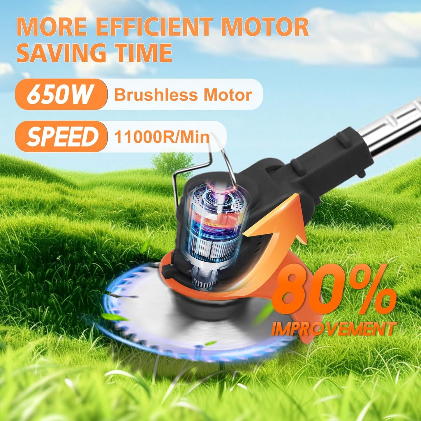 ALSO GO 24V Electric Weed Wacker, Cordless Grass Trimmer with 2 Batteries & Charger, 3 in 1 Stringless Brush Cutter/Weed Eater/Edger/Lawn Mower with 3 Types Blade & Wheels for Garden and Yard Lawn