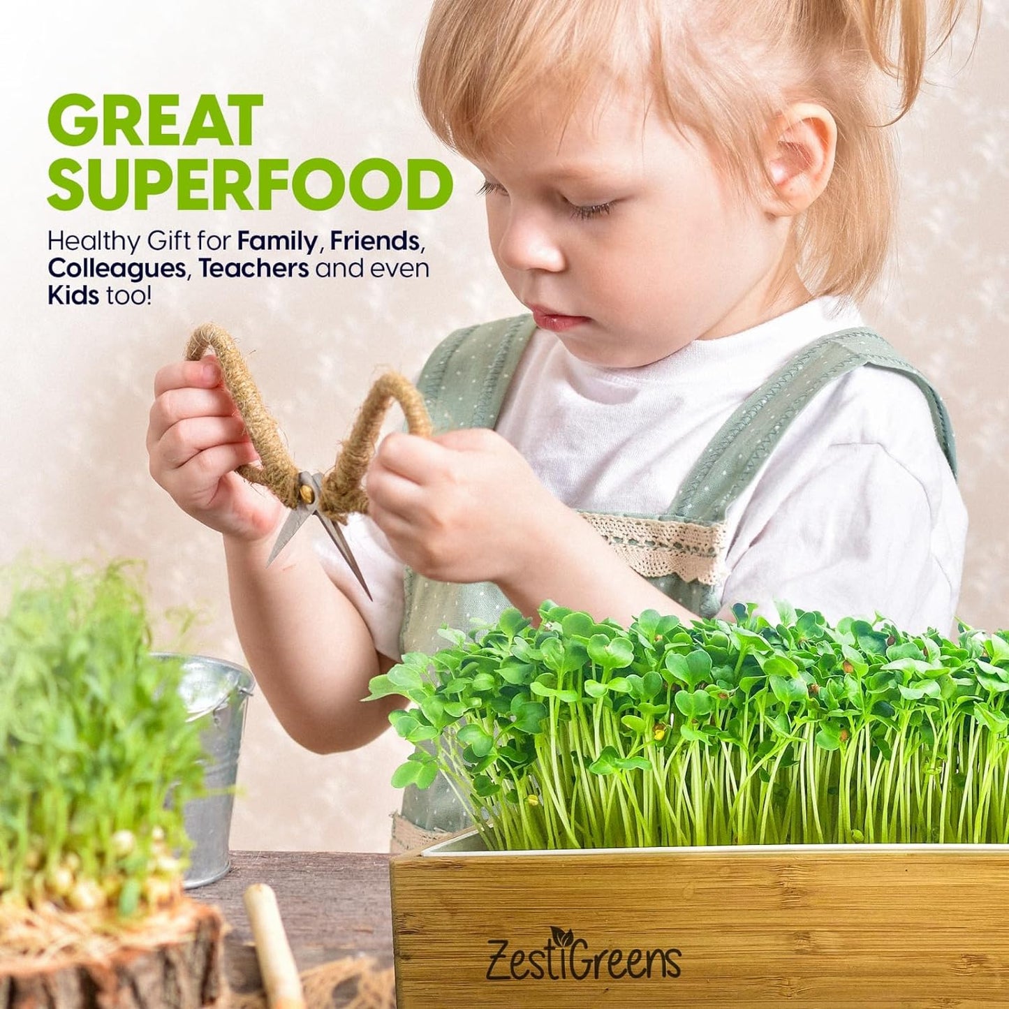 Self Watering Microgreens Growing Kit. Hands Down The Easiest Way to Grow Microgreens. Includes Tray, Seeds, Mats, and Bamboo Surround. Great Gift for Gardeners