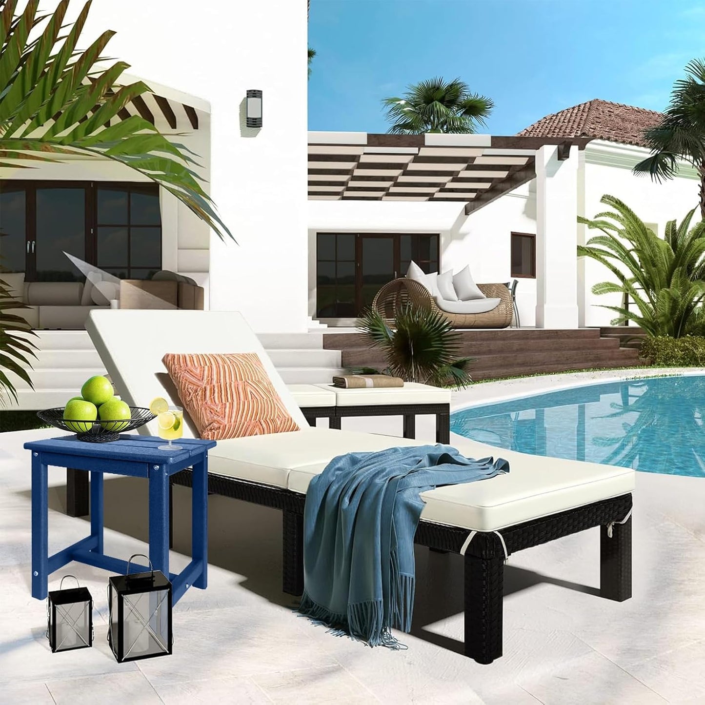 Adirondack Square Side Table,one-Tier Outdoor end Table, Patio Side Table for Pool,Porch,Backyard,Relaxing Companion (Blue)