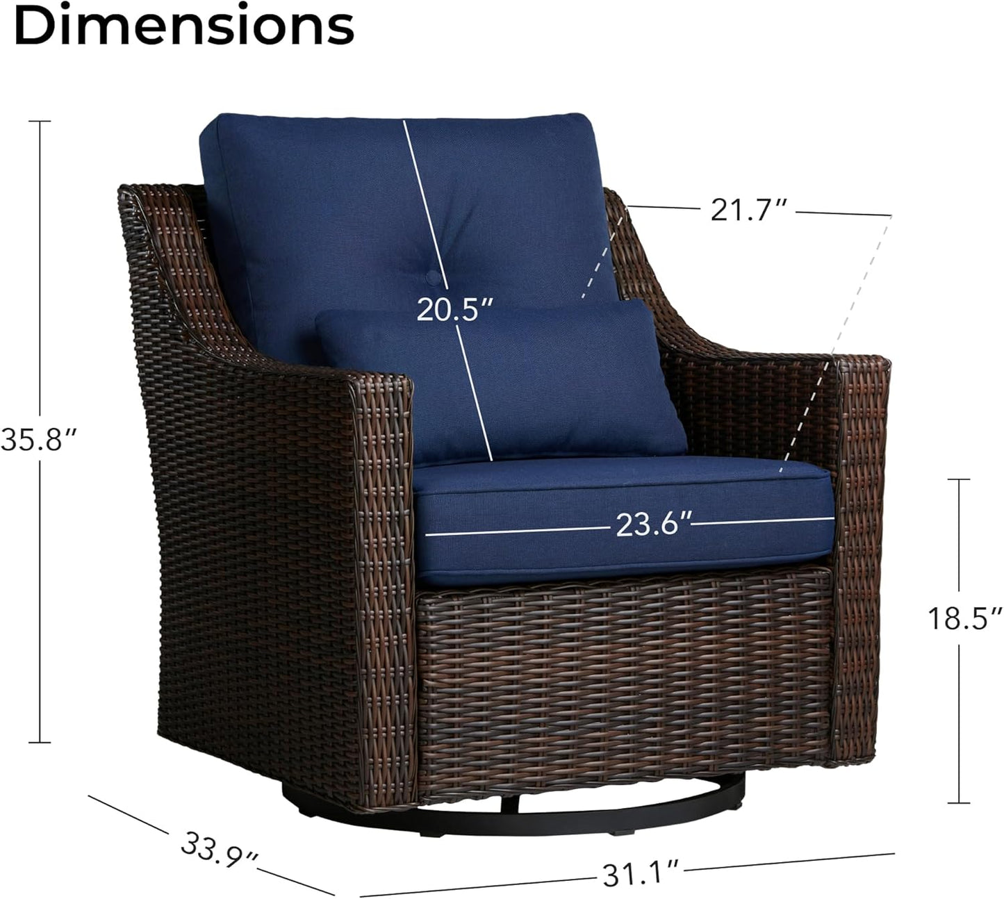 CHITA 2 Pieces Patio Wicker Chairs, 360° Rocking Swivels Outdoor Rattan Chair with Thickened Cushions for Backyard, Poolside, Garden or Porch