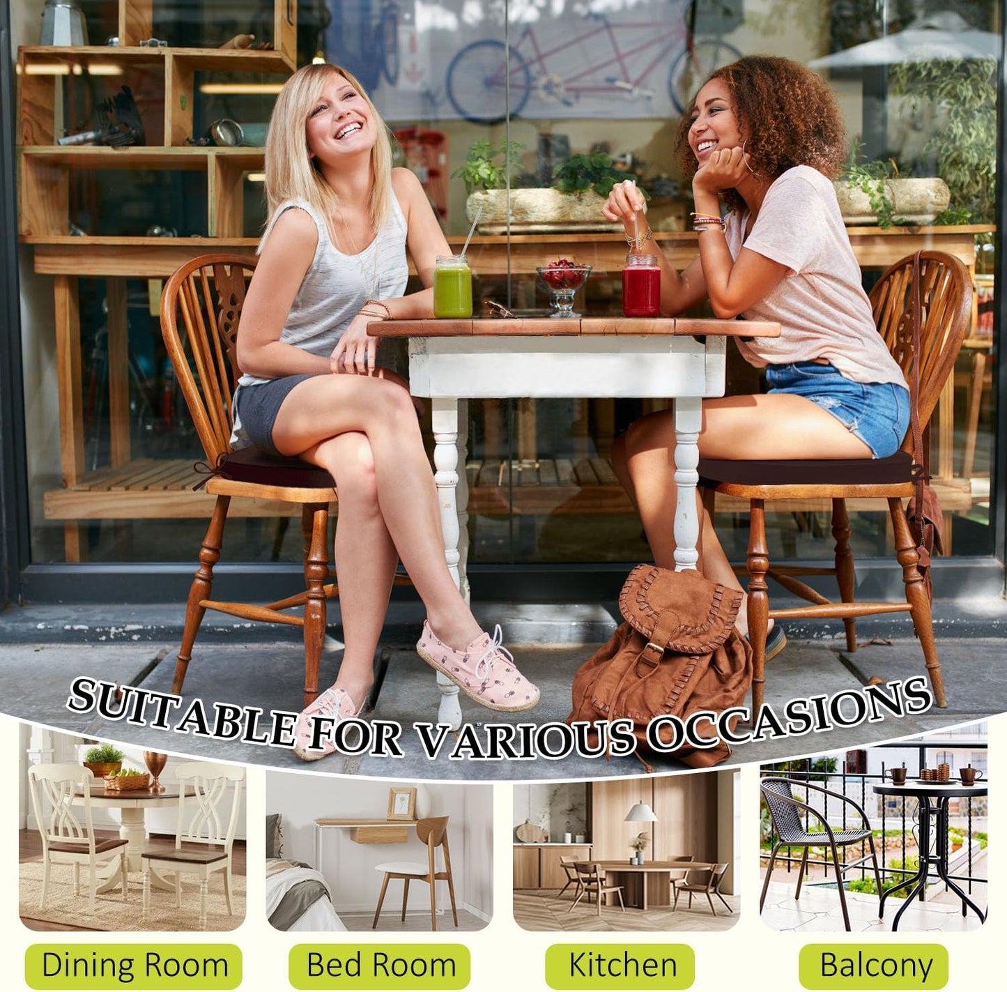 Chair Cushions for Dining Chairs, Indoor Chair Cushions with Ties,Waterproof Chair Pads Set of 4, Brown, 17x16x2.5 Inch