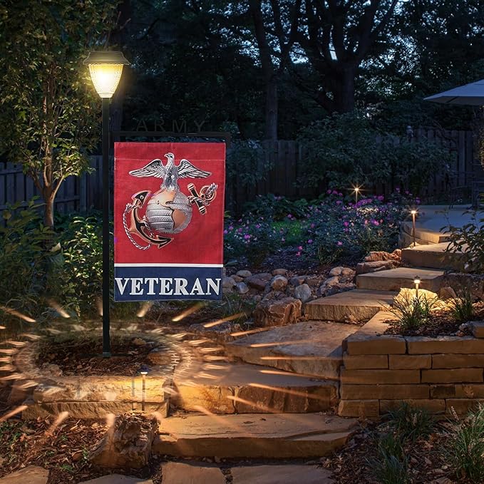 Army Garden Flag Stand Holder with Solar Light Garden Flag Pole with American Flag Gifts Lawn Yard Flag Holder Stake for Flag Outdoor Lawn Décor