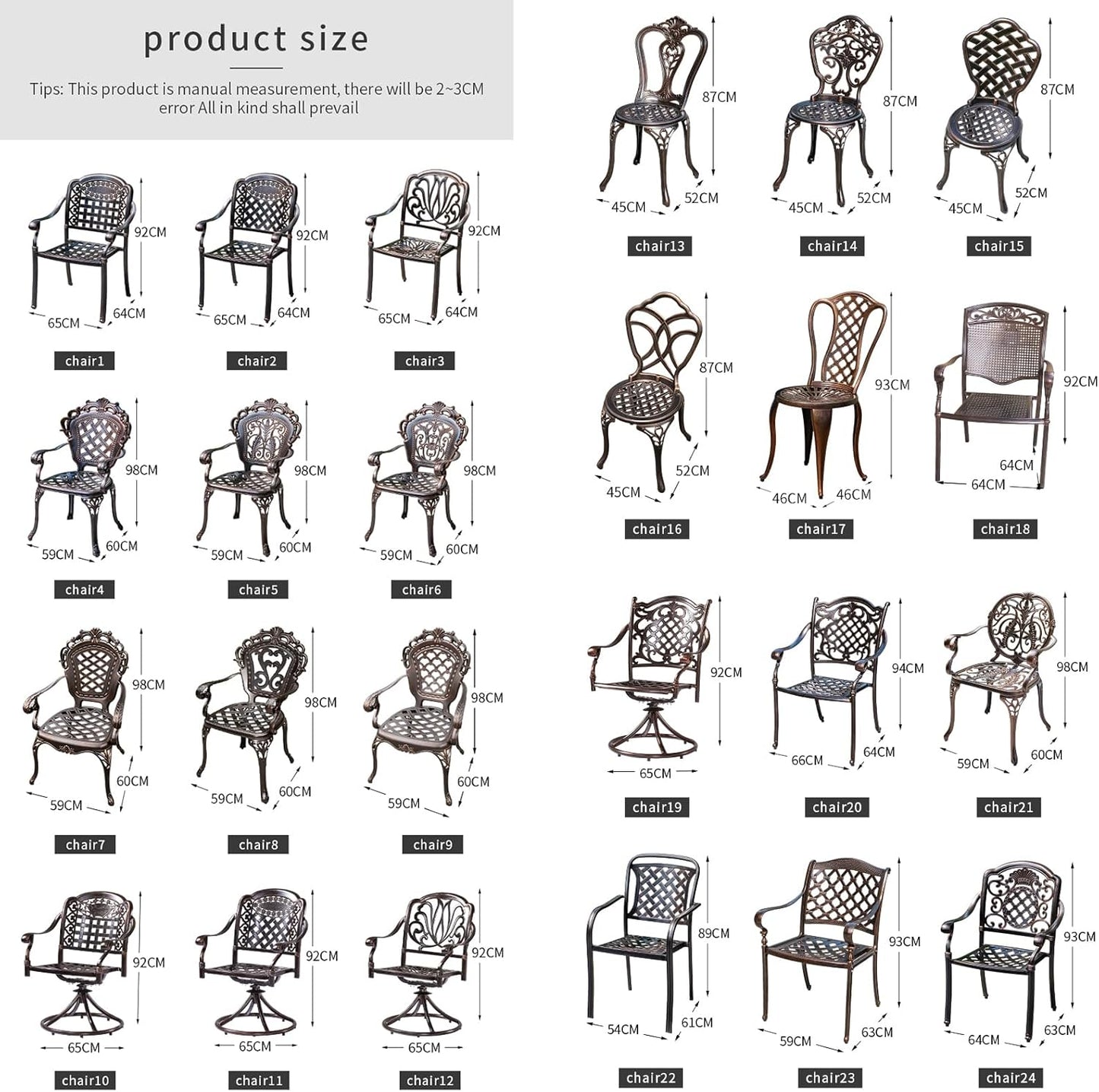 Outdoor Dining Chair Cast Aluminum Patio Chairs Set of 2 All-Weather Patio Dining Chair with Adjustable Feet for Backyard Garden (Flange Chair)