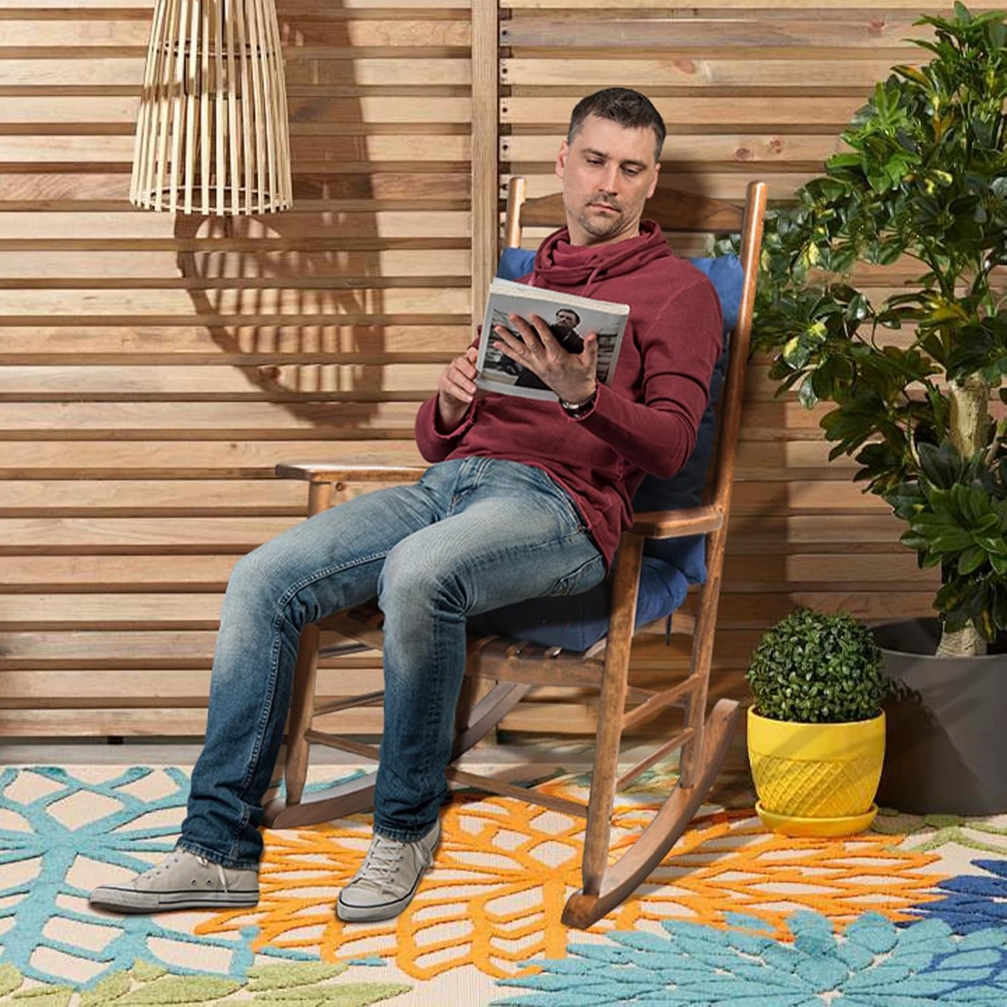 Indoor Outdoor Seat Cushion, 1 Pack Wicker Chair Cushion, Garden Rocking Chair Pad for Patio Garden Grey