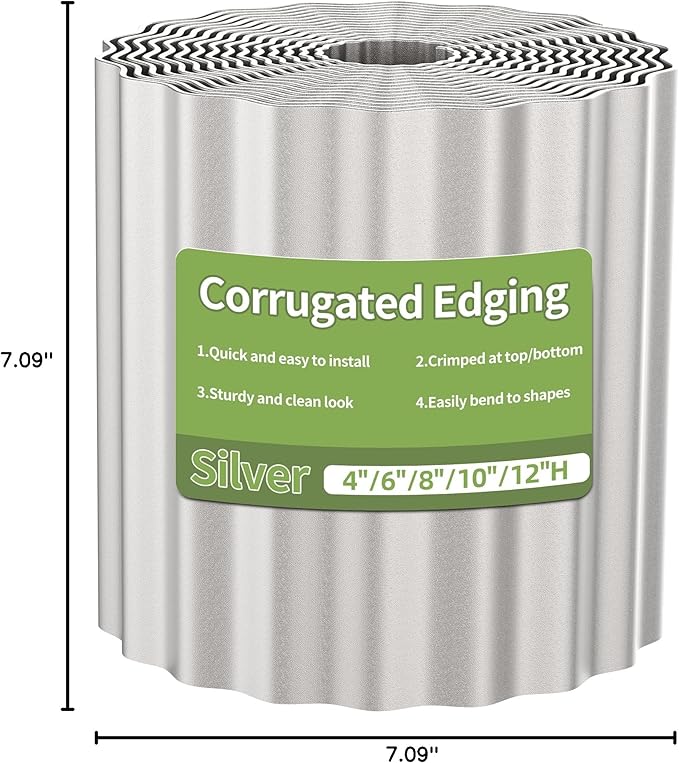 Corrugated Metal Garden Edging, 6"×20Ft Durable Landscape Border for Garden, Lawn, Flower Beds and Paver Edging (Silver)