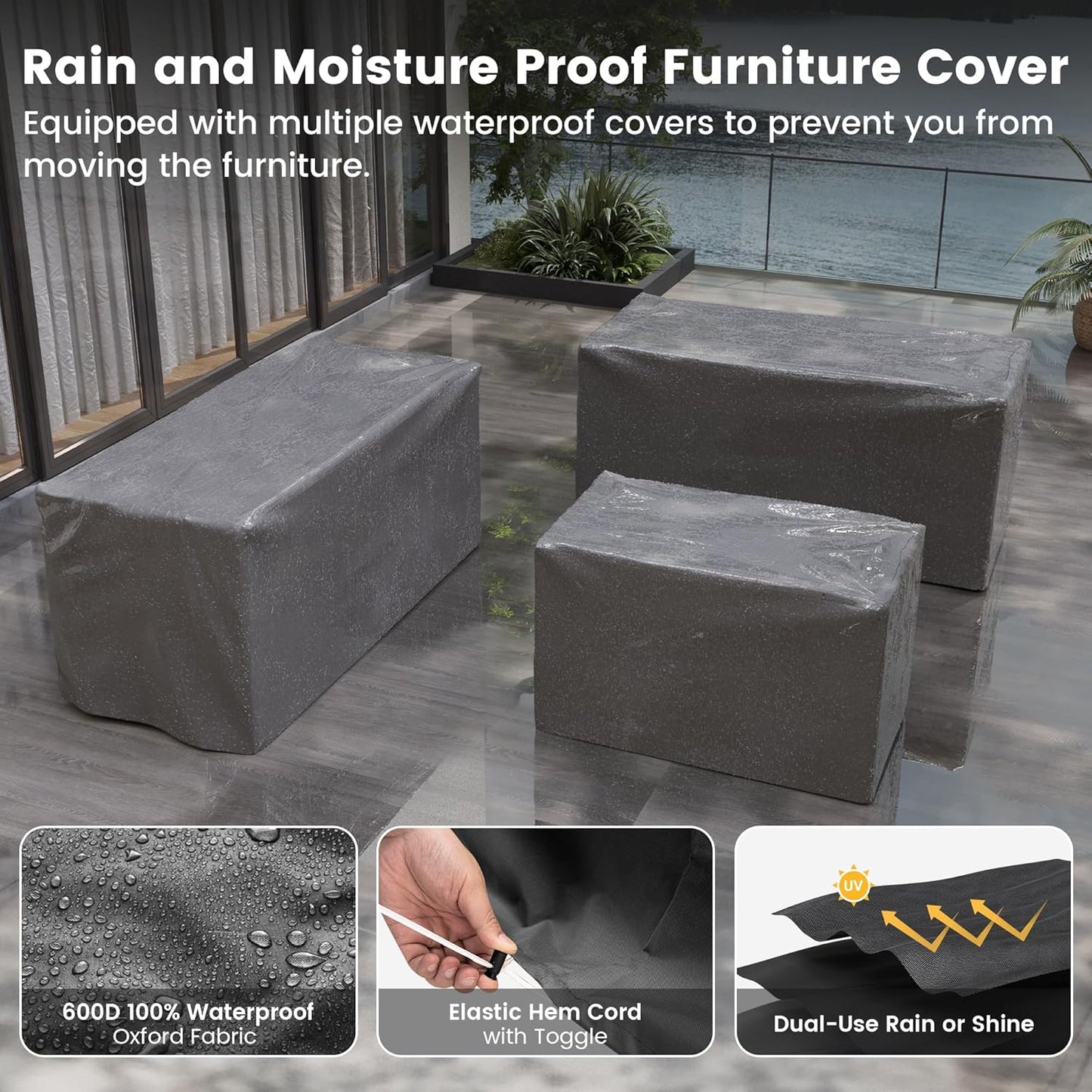 UDPATIO Patio Furniture Set with Fire Pit Table, 8 Inch Armrest Outdoor Sectional Sofa, Wicker Outdoor Furniture Conversation Sets with Waterproof Cover for Backyard Deck(Brown/Navy Blue)