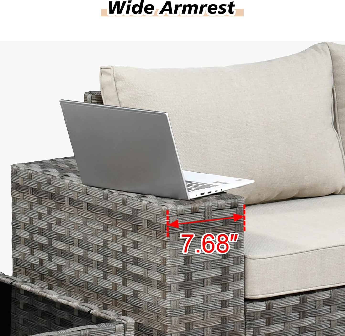 HOOOWOOO Modular Patio Outdoor Sectional Furniture Set,6 Piece Wicker Conversation Sofa Set,Out Door Couch Set with Wide Arm for Outside All Weather(Beige)