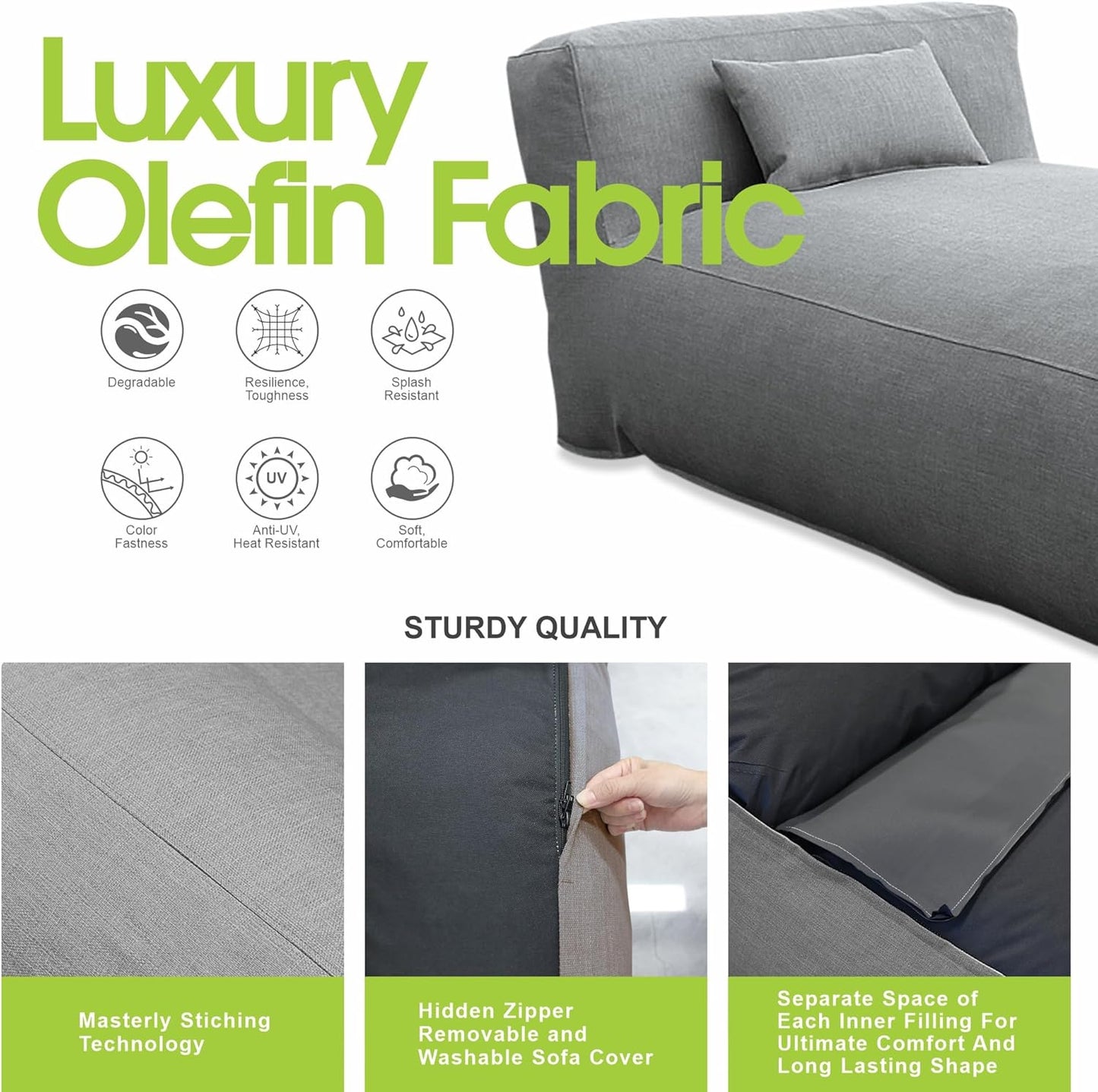 Outdoor Bean Bag Lounger Chair, Big Comfy Outdoor Daybed for Sunbathing and Tanning - Water-Resistant Patio Chaise and Pool Sun Lounger Furniture for Beach Deck (Dark Grey)