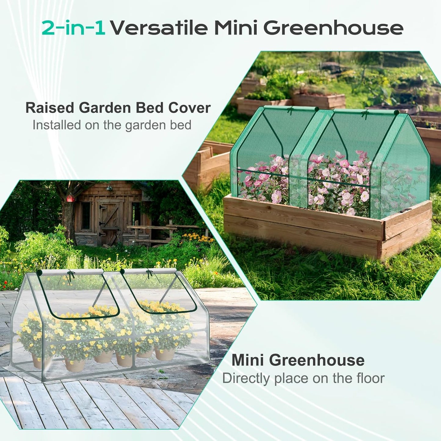 BPS 6x3x3 ft Mini Garden Greenhouse with 3 Dual Covers (PE & PVC & Mesh) Waterproof, UV-Protected Portable Grow Tent for Flowers, Vegetables, and Herbs in All Seasons