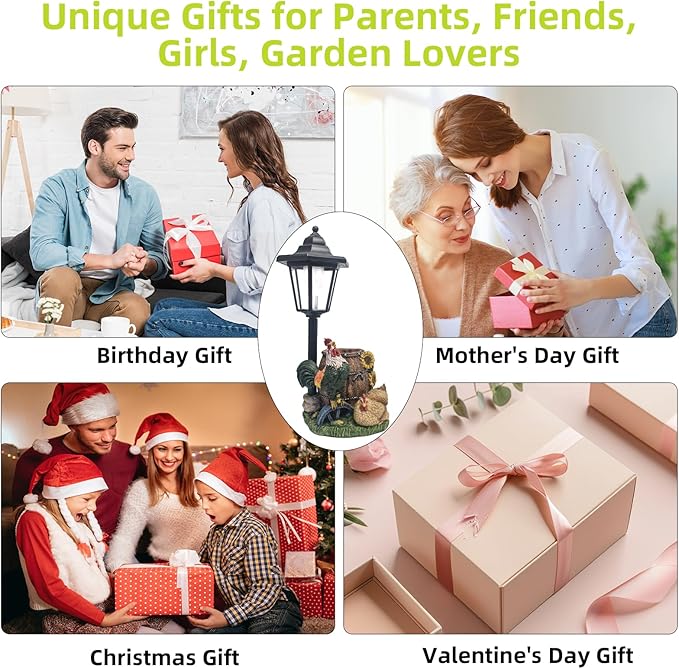 Rooster Statues Outdoor Solar Sculptures with Solar Lights and Flowerpot Funny Garden Decor Animal Figurines Resin Outdoor Statues for Patio Yard Lawn Balcony Grandma Mom Gifts