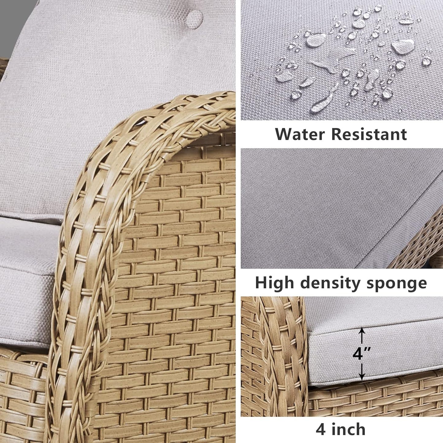 HUMMUH 4-Piece Patio Furniture Wicker Outdoor Conversation Set,All-Weather Rattan Outdoor Bistro Set with Loveseat Chairs Coffee Table for Backyard,Poolside,Deck