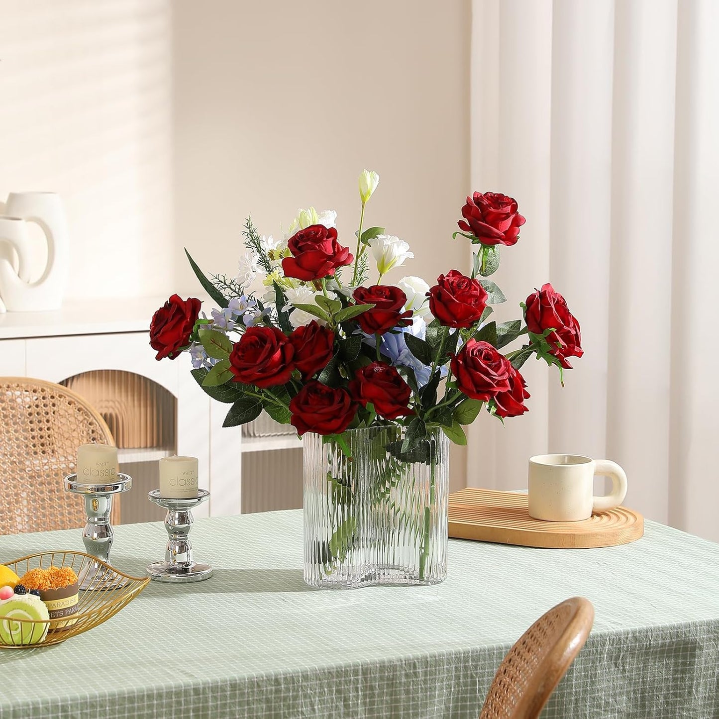 Hawesome 12PCS Artificial Silk Flowers Realistic Roses Bouquet Long Stem for Home Wedding Decoration Party (Wine Red 1)