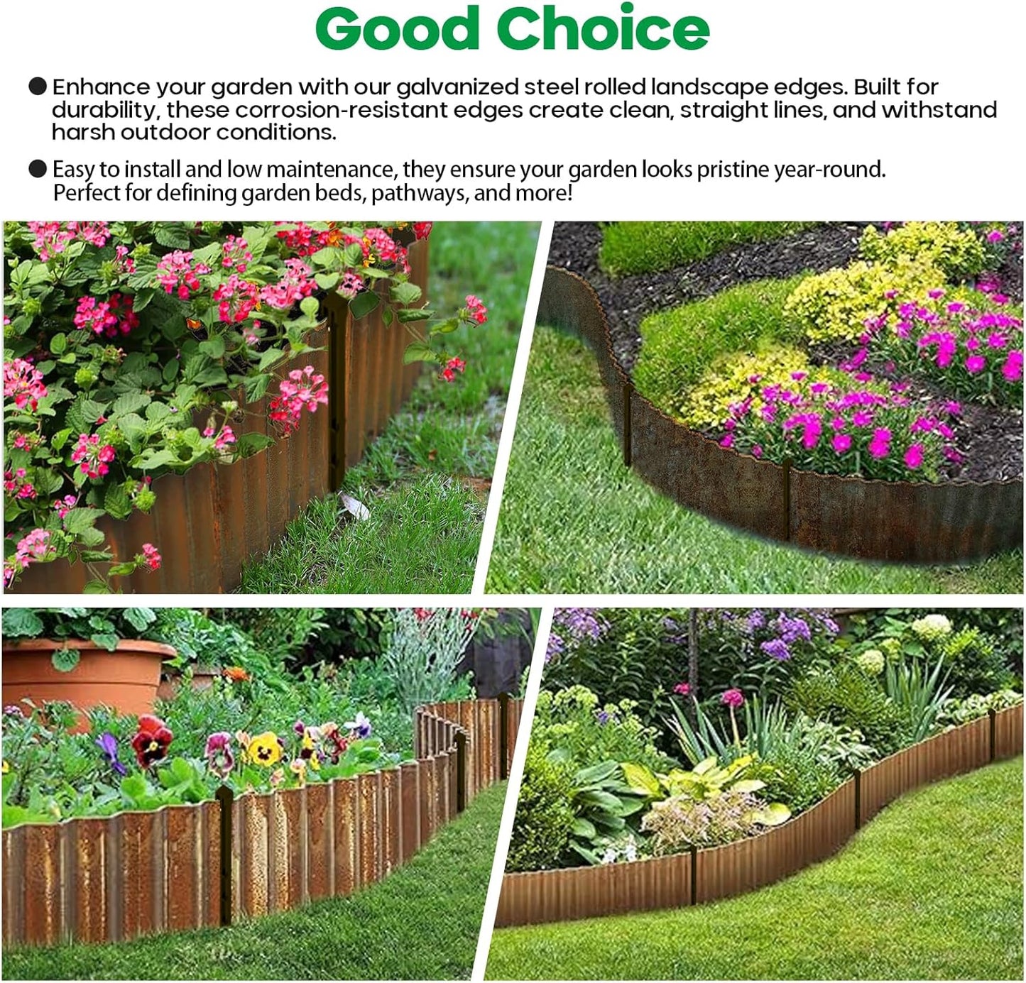 Corrugated Metal Garden Edging, Sturdy Tall Landscape Edging Borders, Perfect DIY for Flower Beds, Lawn and Pathway, Tree Surrounds, Paver Edges (Pre-Rusted, 6"×20FT)
