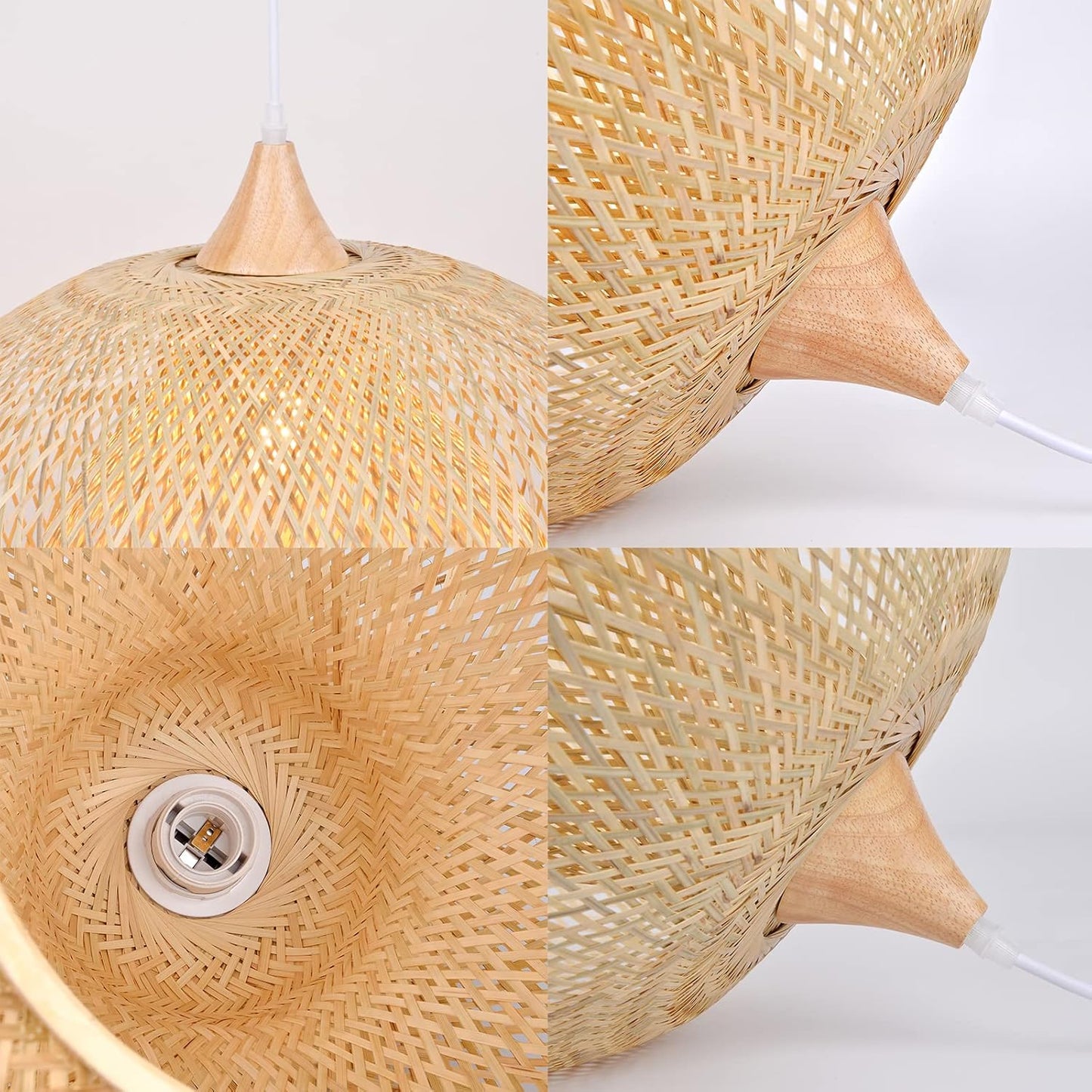 Arturesthome 23.6" Weaving Bamboo Pendant Light for Kitchen Island, Wicker Chandelier, Handmade Woven Hanging Ceiling Light Lampshade for Living Room Bedroom