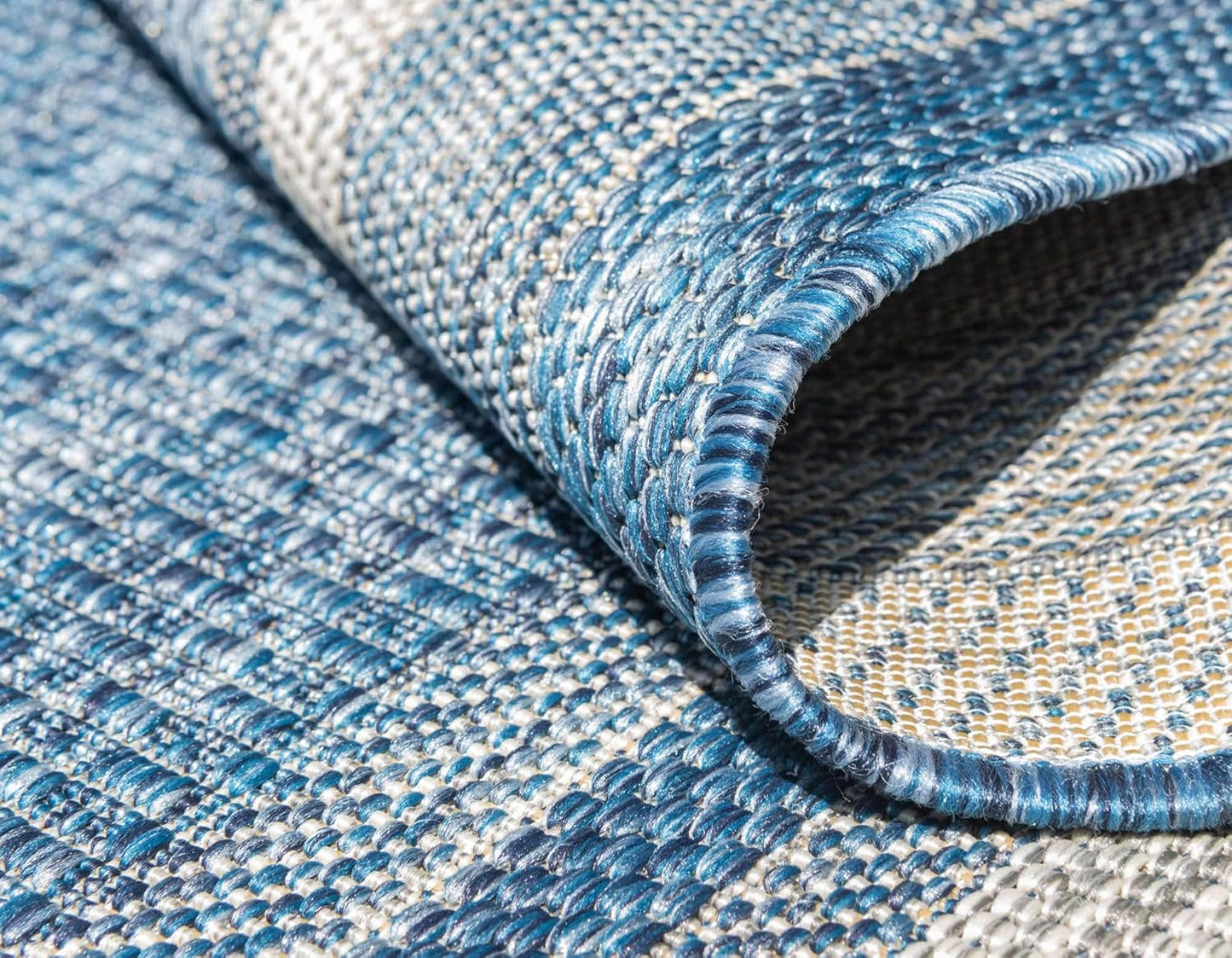 Unique Loom Outdoor Border Collection Area Rug - Soft Border (5' 3" x 8' Rectangle Blue/Ivory)