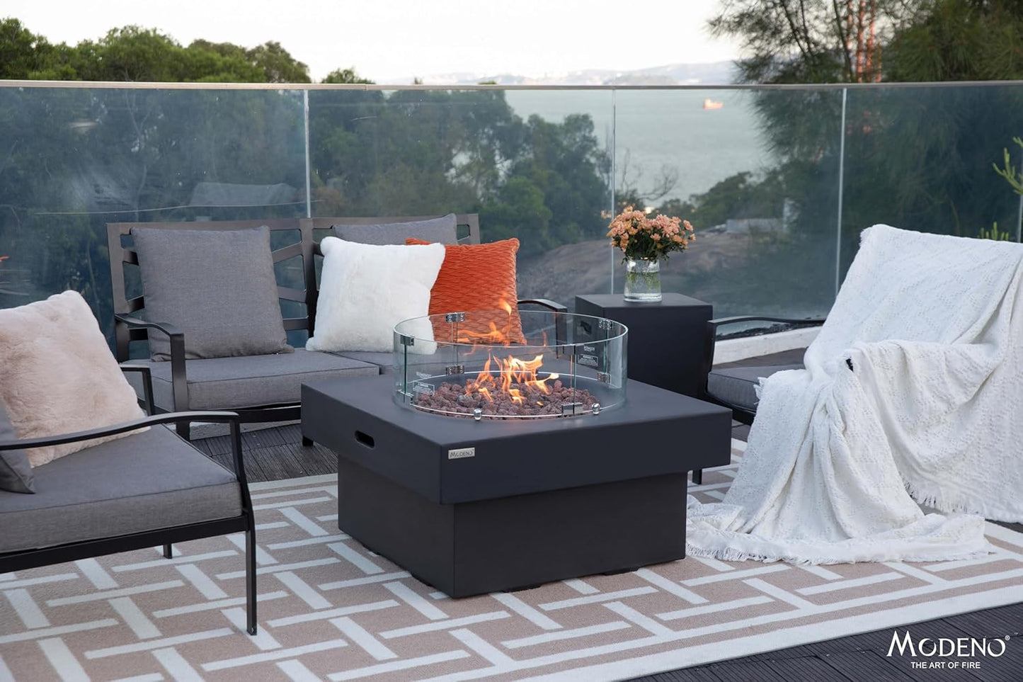 AMS Fireplace | Modeno | Branford | Firepit Table | Cover and Lava Rocks Included | (Fuel: Natural Gas - Black)