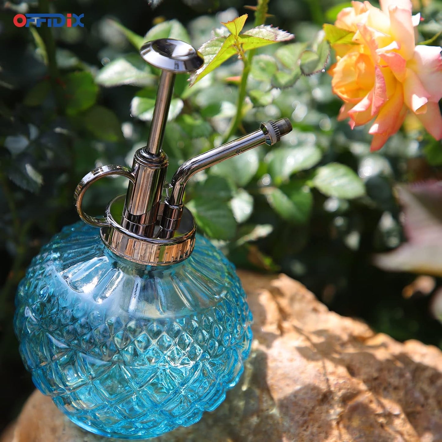 OFFIDIX Glass Plant Mister, 300ML Vintage Spray Bottle Plant Spritzer with Top Pump Fine Mist,Small Decorative Watering Can for Indoor Outdoor Succulent and Other Live Plants (Light Blue)