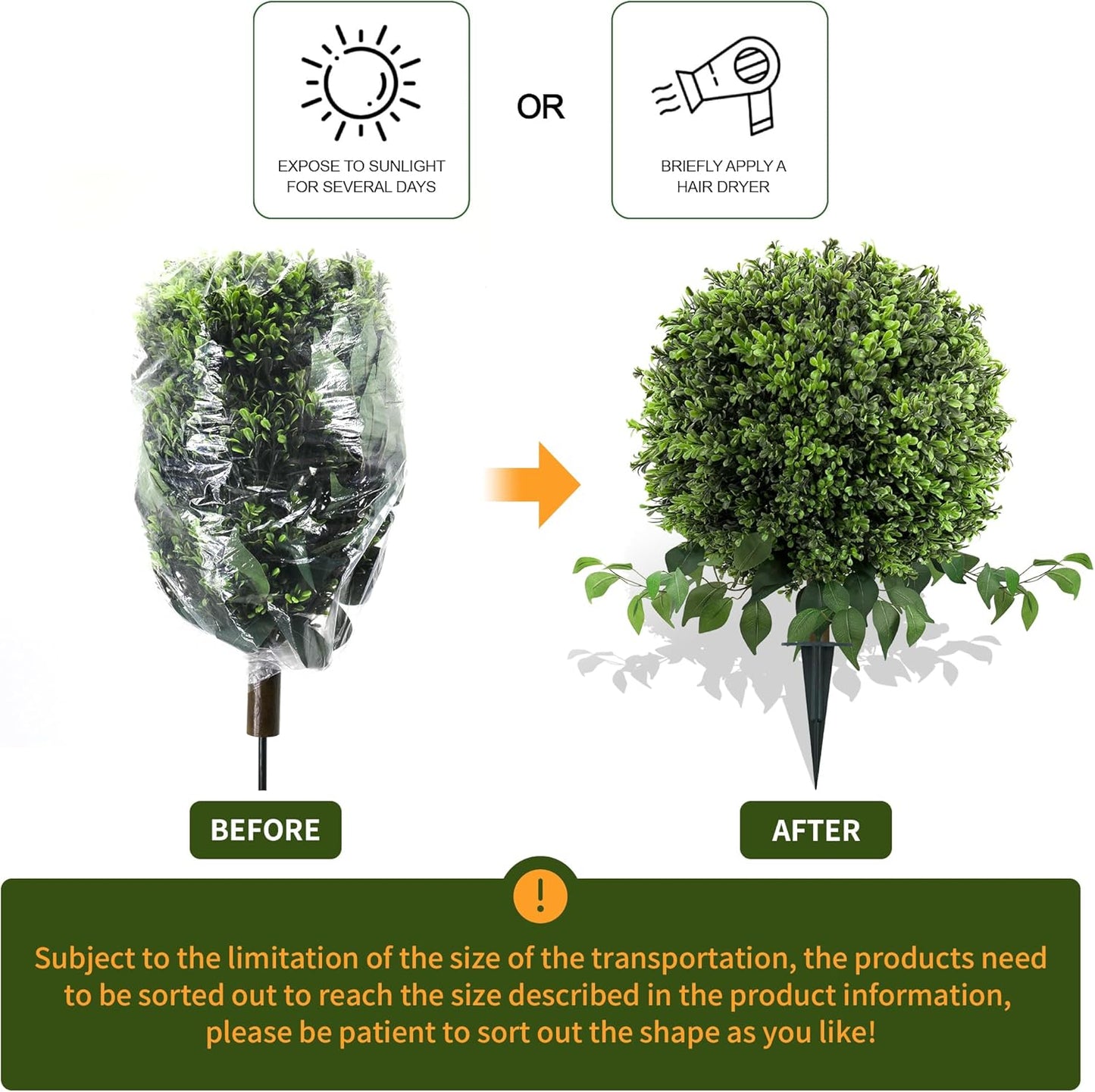 28" Artificial Boxwood Ball Bush, UV Resistant Topiary Tree Faux Boxwood Ball Shaped Porch Bushes with Ground Spike Artificial Bushes for Outdoors Front Door Decor Home Garden (6, Green)