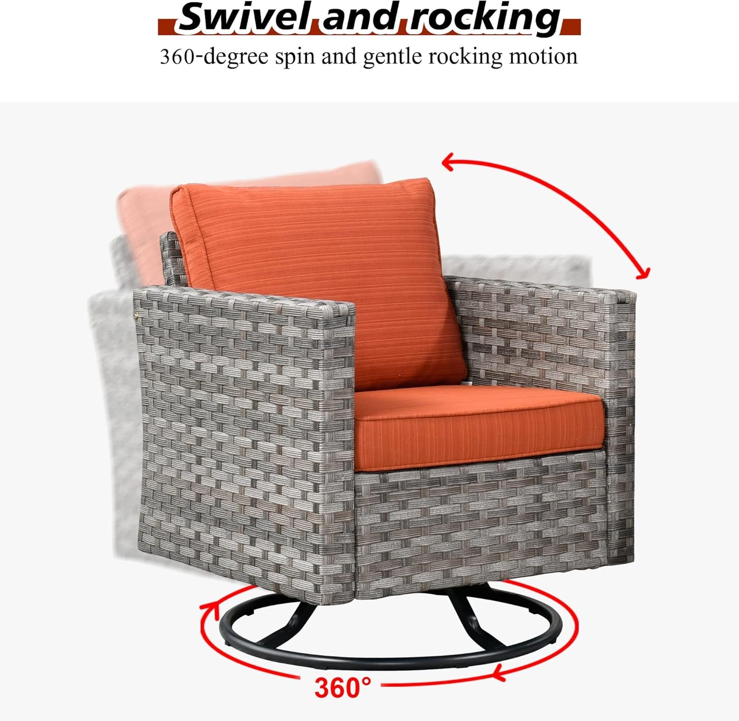 HOOOWOOO 10 Piece Modular Patio Outdoor Sectional Furniture Set with Gas Propane Fire Pit Table,Wicker Conversation Sofa Set with Swivel Chairs,Outside Couch Set(Orange Red)