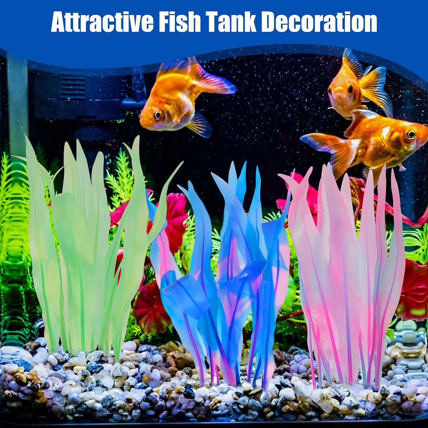 Kaiyuan Dynasty 2pc Silicone Aquarium Plants Artificial Plants for Fish Tank Glowing Kelp Aquarium Plant Decor Fish Tank Plants Simulation Artificial Water Grass,7inch,Blue