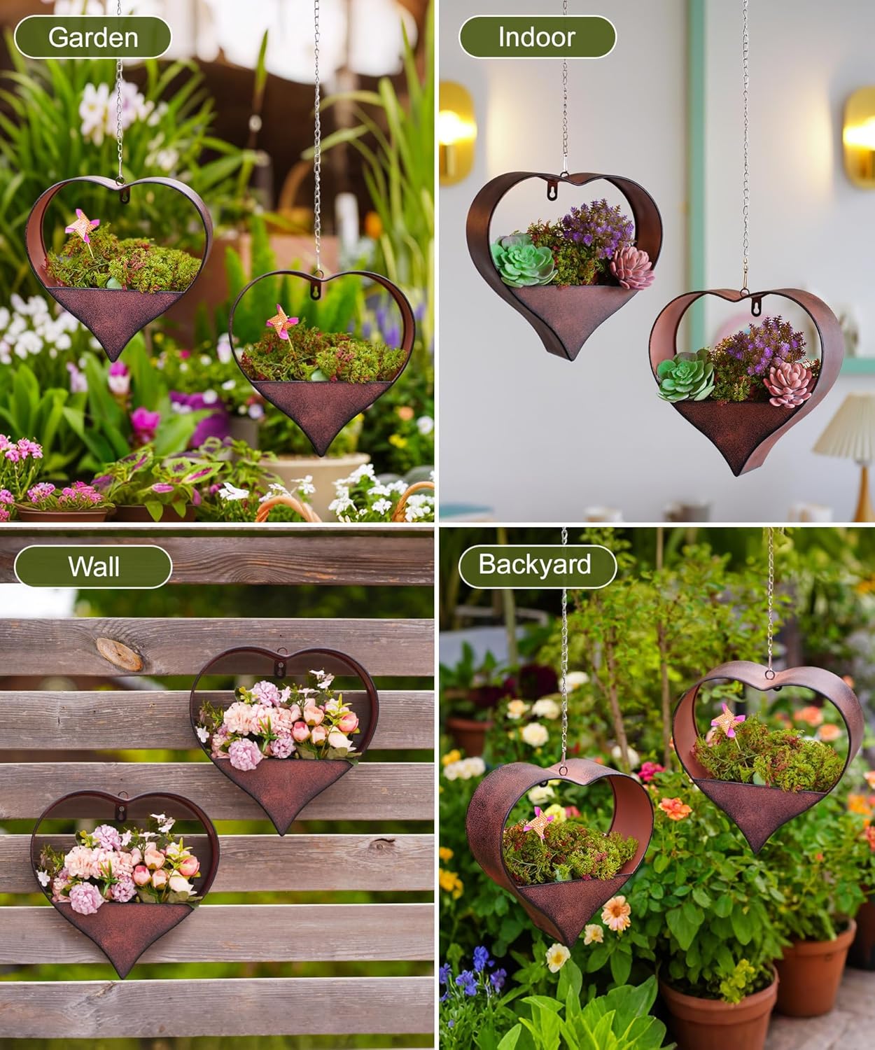Metal Plant Hangers Indoor and Outdoor: Birthday Gifts for Women Mom Wife Father Garden Lovers - Rustic Heart Shape Hanging Planters Perfect for Window Wall Living Room Office Decor(2 Pack)