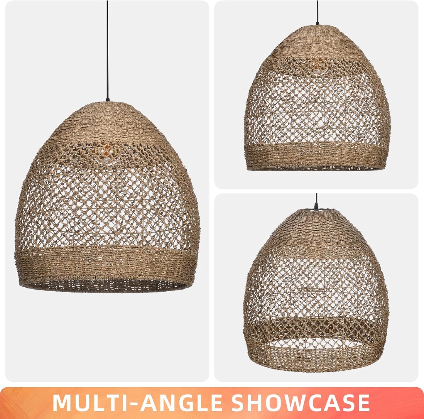 Arturesthome Rustic Rattan Pendant Light,Basket Hanging Light Ceiling Lamp for Dining Room,23.6" Farmhouse Wicker Chandelier for Living Room Foyer Bedroom Hallway