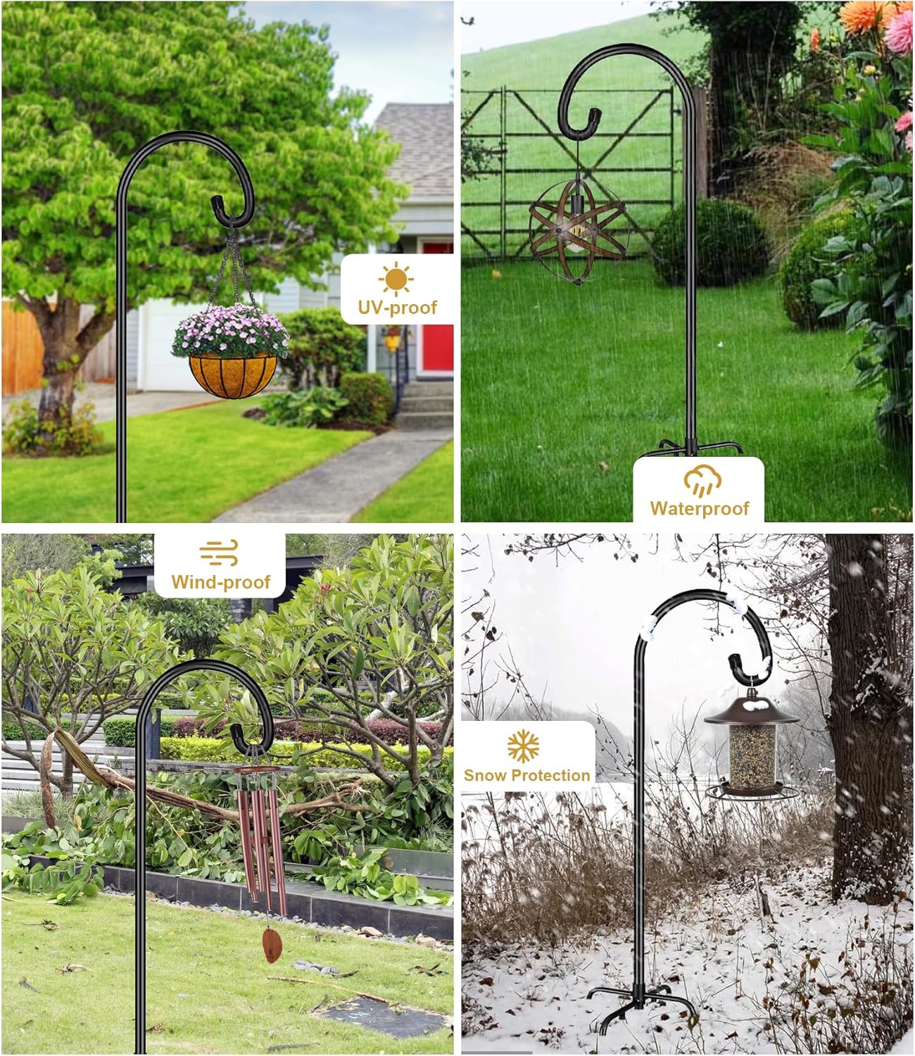 Shepherd Hook 75 Inch Tall Heavy-Duty Metal Garden Hanging Pole Stake for Bird Feeder Pole Plant Baskets, Black (1 Pack)