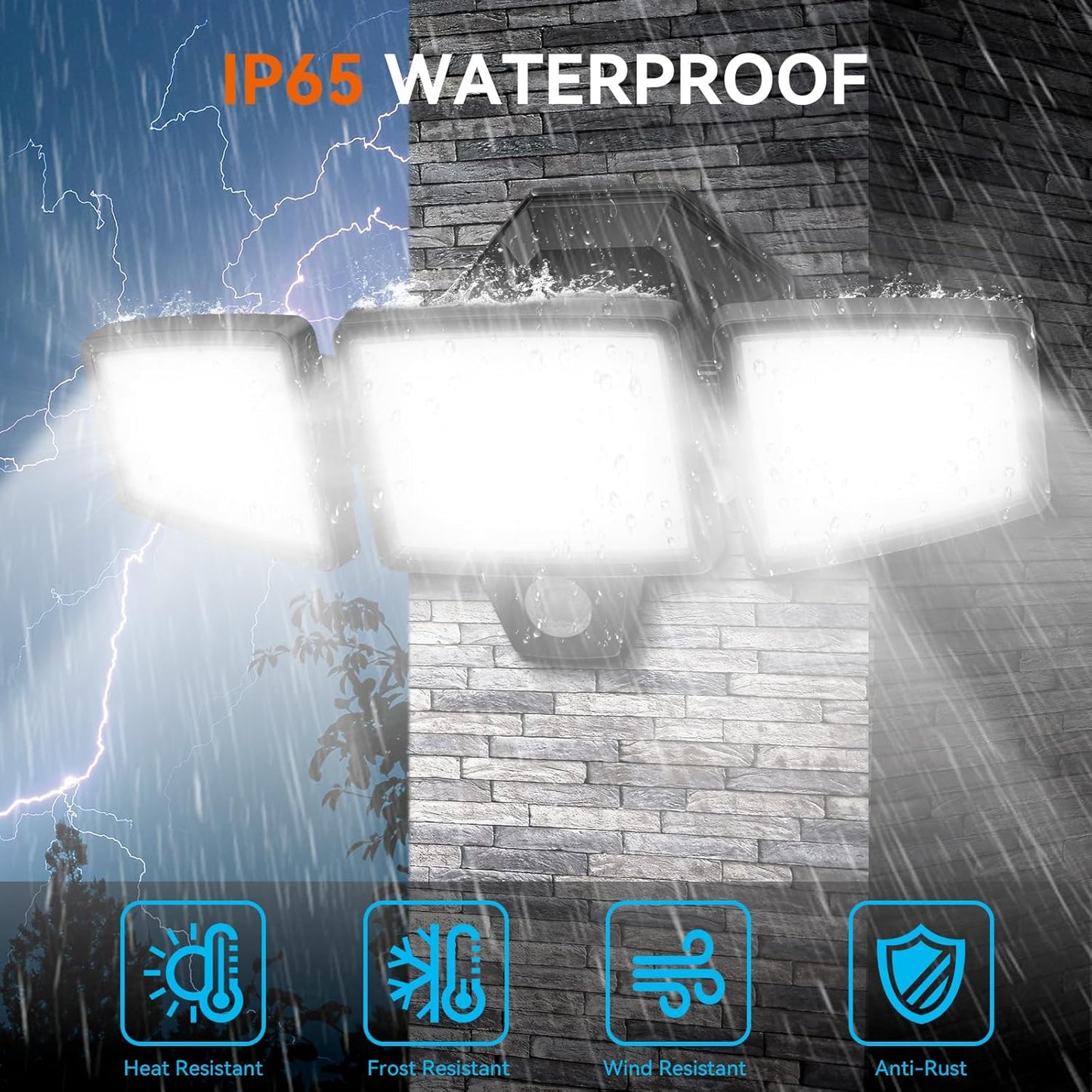 65W LED Flood Lights Outdoor, 6500LM, Waterproof, 6500K Motion Sensor Flood Lights Outdoor with Adjustable 3 Head Detected Floodlight for Outside Entryway Garage, Yard, Porch, 2Pack