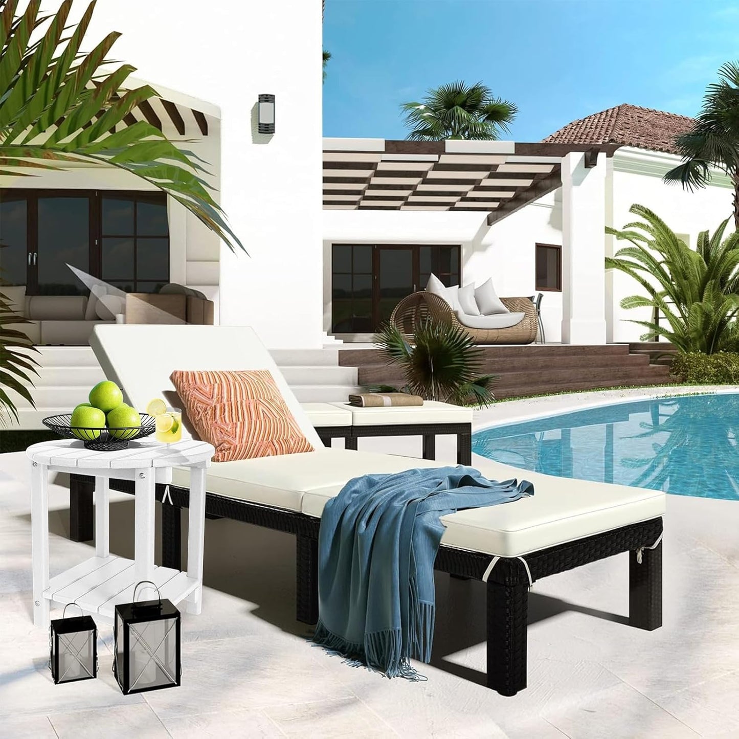 Adirondack Round Outdoor Side Table 2-Tier Storage Patio Side Table, HDPE End Tables for Backyard Pool Porch Garden Lawn (White)