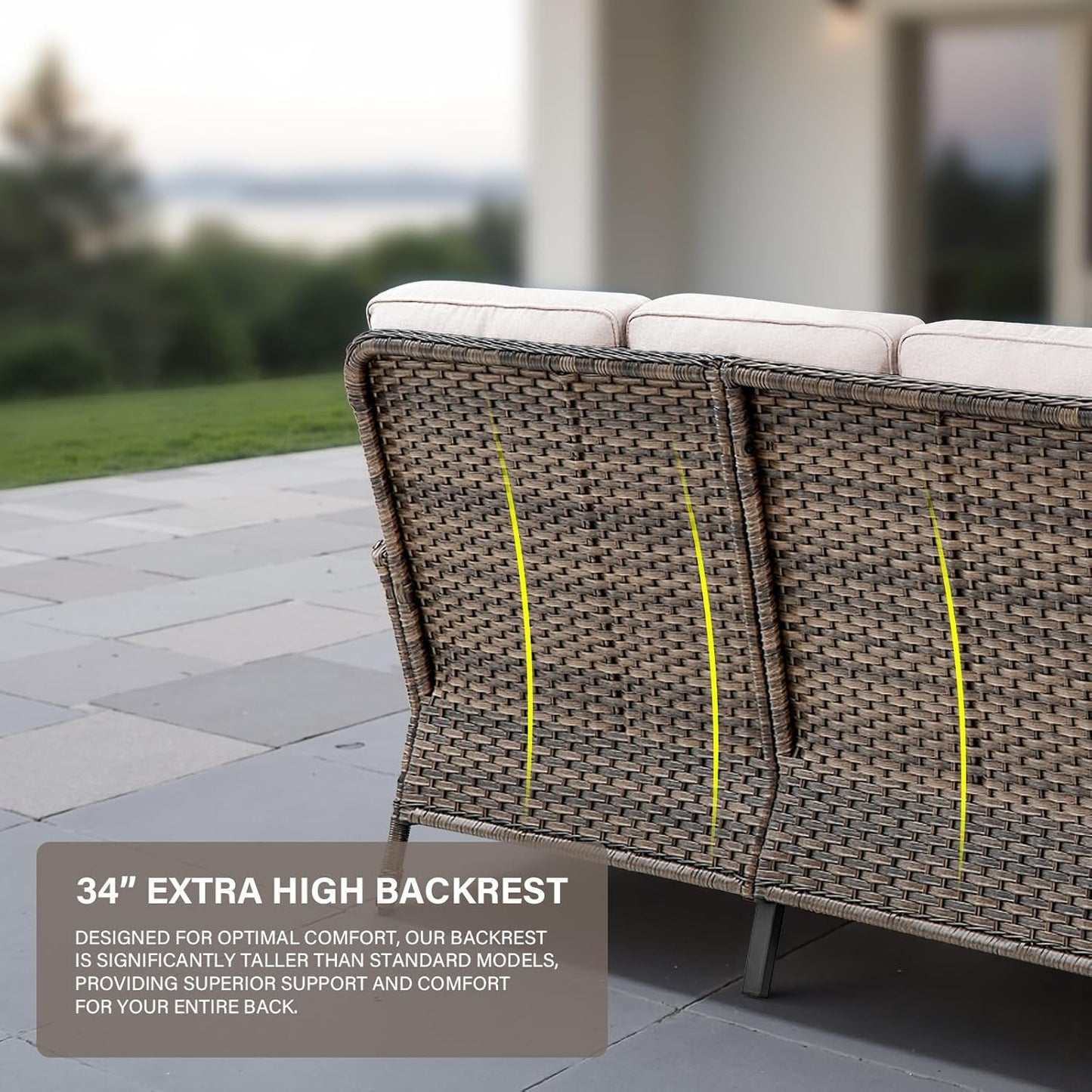 Outdoor Furniture Set - 6 Pieces Patio Conversation Sectional Sofa Set with Swivel Rocker Outdoor Chairs Set of 2 and Wicker Coffee Table for Deck Backyard Sunroom Brown