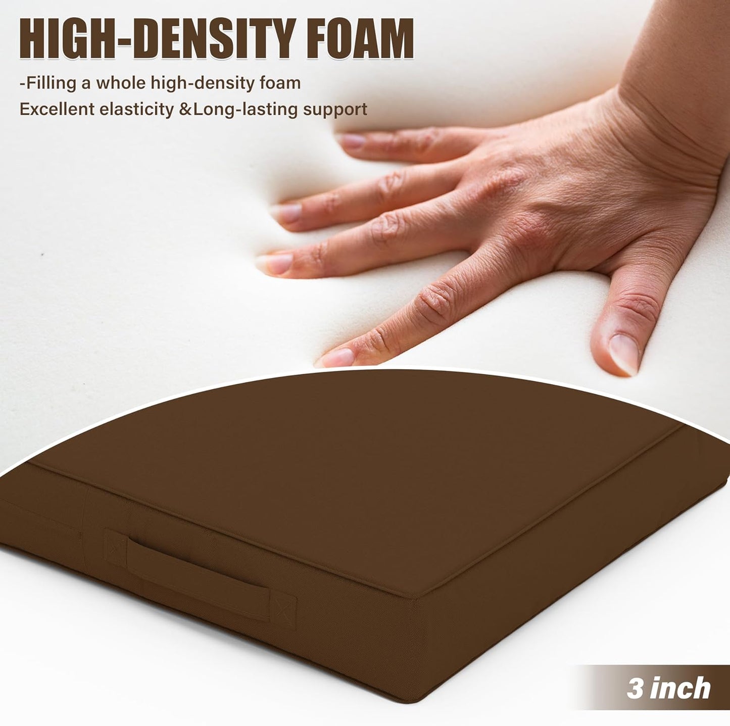 Patio Chair Cushions 17 X 16 X 3 Inch Waterproof Outdoor Seat Cushions for Patio Furniture, Outdoor Sofa Couch Pads with Ties & Handle, Set of 2, Chocolate