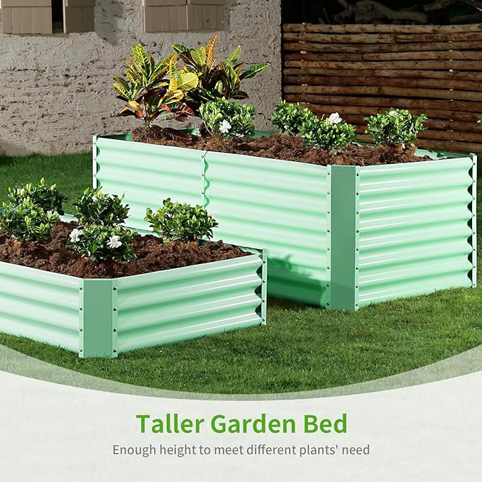 Land Guard 8x4x2ft Galvanized Raised Garden Bed, Planter Boxes Outdoor, Raised Garden Beds Outdoor for Vegetables, Flowers, Herbs, 479 Gallons, Lime Green…