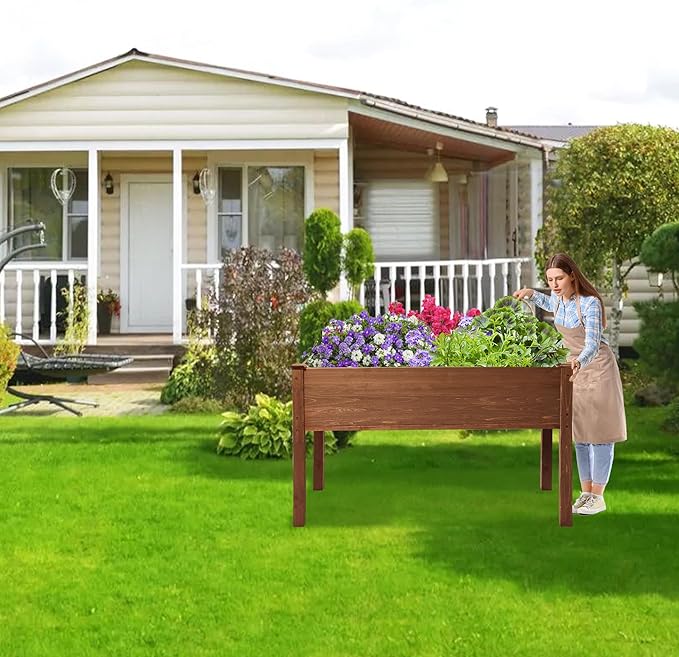 LZRS Raised Garden Bed Outdoor Planter Box with Legs for Herbs, Vegetables, Flowers, Great for Outdoor Patio, Yard and Deck, 220lb Capacity, Brown