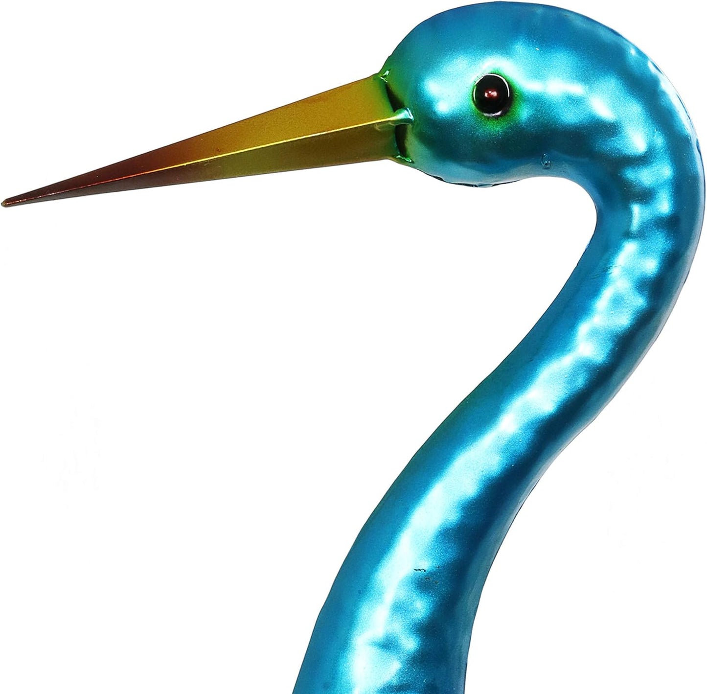 Exhart Garden Sculpture, Blue Coastal Crane Garden Statue, Outdoor Garden Decoration with Stamped Metal Details, 13 x 7 x 38.5 Inch