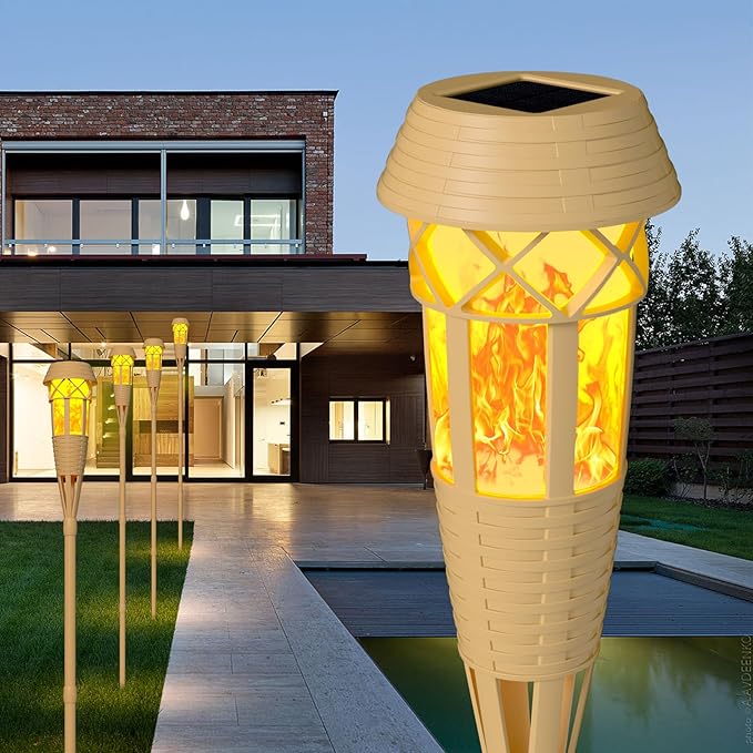 Solar Outdoor Lights – Solar Torch Lights with Flickering Flame for Garden Decor, Waterproof Solar Garden Lights, Outdoor Patio & Pathway Yard Decorations with Flame Torches - 4 Pack