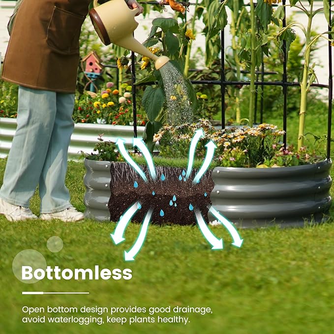 KING BIRD Raised Garden Bed with Wall Trellis Galvanized Planter Garden Box Outdoor for Gardening, Climbing Vegetables, Flowers 7.87x3.94x0.98 Ft, Dark Grey