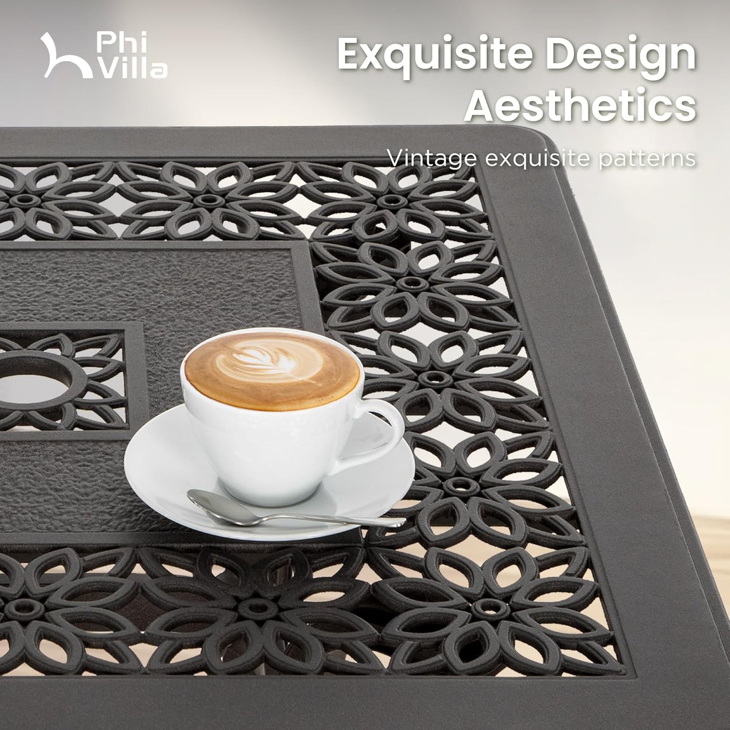 PHI VILLA Cast Aluminum Patio Bar Set with 2 Outdoor Swivel Bar Stools & 42" Pub Bar Height Table (1.96" Umbrella Hole), All Weather Furniture Bistro Table Chairs Set for Lawn, Garden