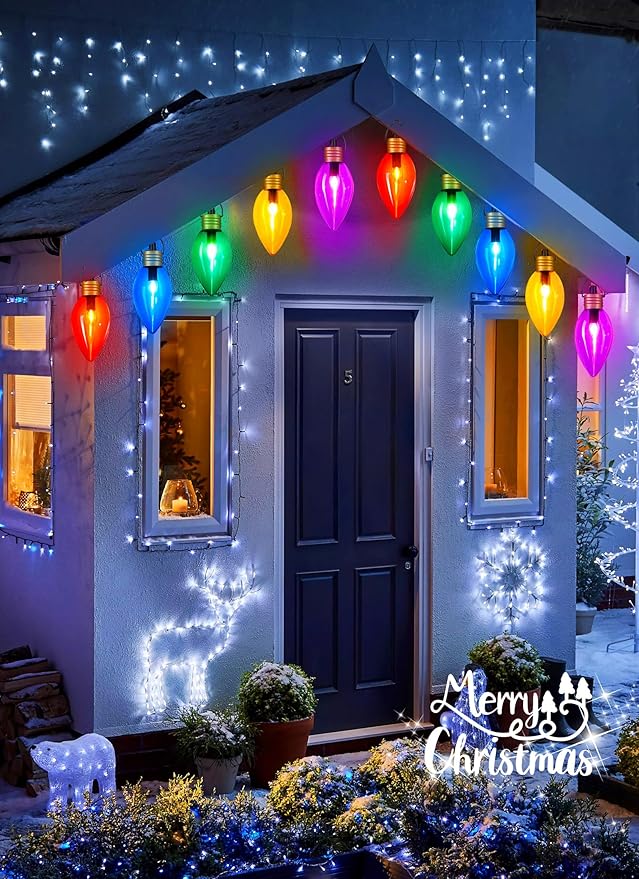 Super Jumbo C9 Christmas Pathway Lights - 11FT 5 LED Jumbo Christmas Walkway Lights, Multicolor Christmas Decoration Outside, Waterproof Giant Christmas Lights Outdoor Decoration for Yard Holiday Lawn