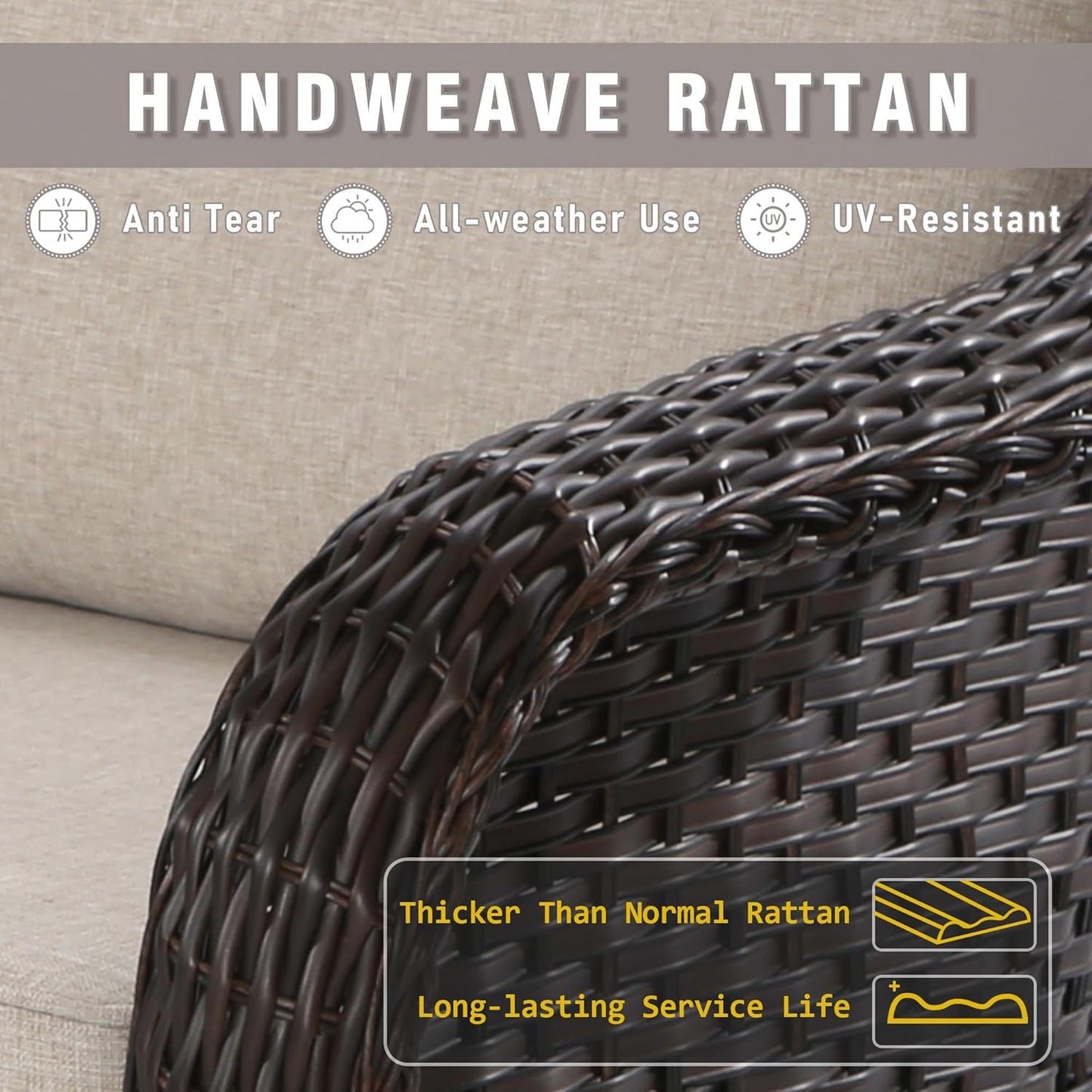 Outdoor Wicker Chair Set of 2, All-Weather Use Patio Rattan Chair with Seat and Back Cushion, Ideal for Porch, Backyard, Balcony, Poolside, Beige