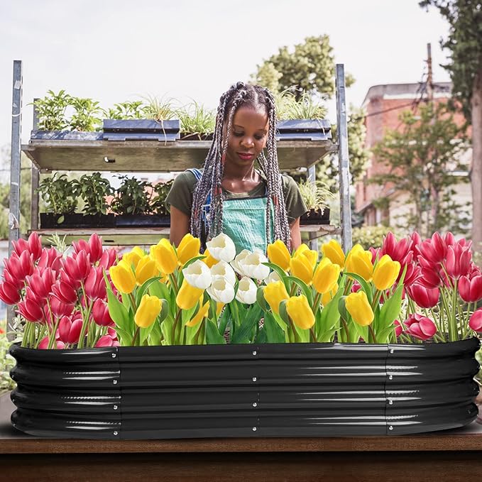 Raised Garden Bed Galvanized Planter Box Outdoor, Rot-Resistant Metal Garden Bed Planter for Vegetables Flower Herb (6.5ft, Black)