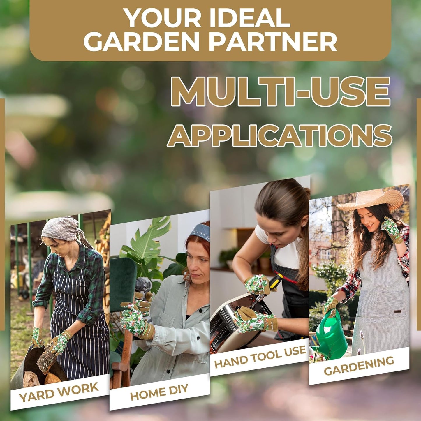 HLDD HANDLANDY Work Gloves for Women and Ladies, Leather Gardening Gloves Flexible Mechanic Working Gloves