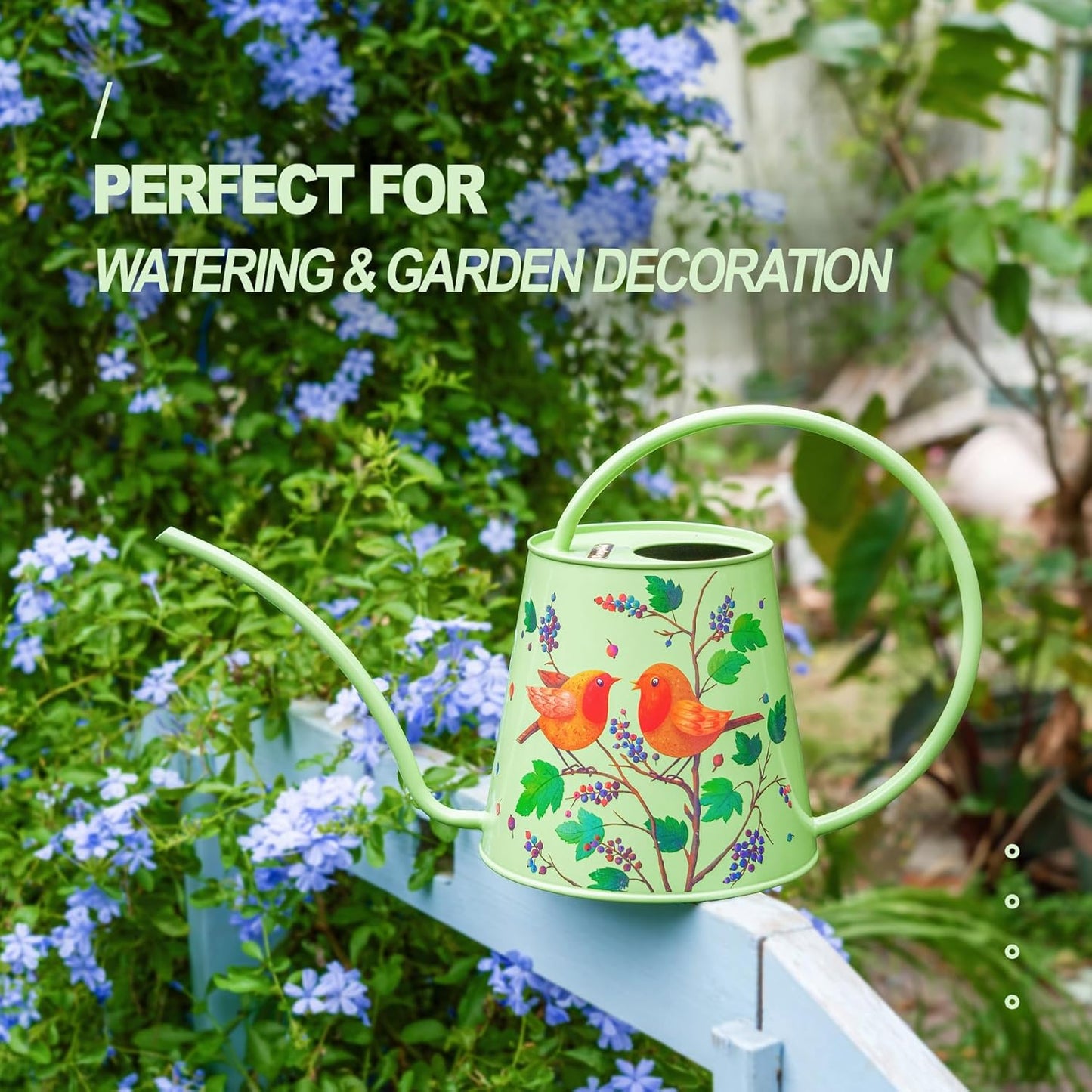 Berry&Bird House Plants Watering Can - Indoor & Outdoor 1/2 Gallon Stainless Steel Water Can with Long Spout Garden Decoration for Flower Bonsai Succulent Gardening Large Watwer Bottle(2L/Robin)