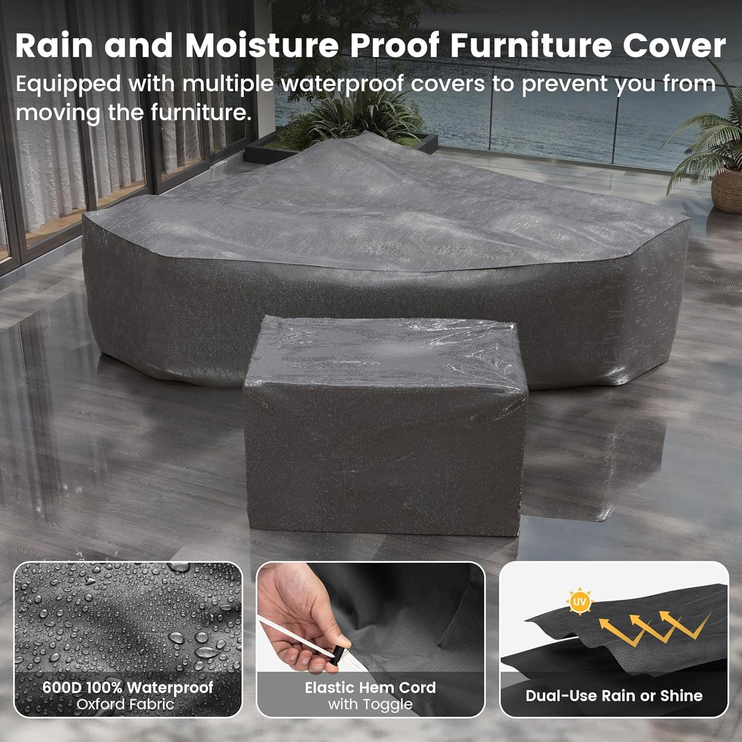 UDPATIO Patio Furniture Set with Fire Pit Table, 8 Inch Armrest Outdoor Sectional Sofa, 7 Piece Wicker Outdoor Furniture Conversation Sets with Waterproof Cover for Backyard Deck(Brown/Khaki)