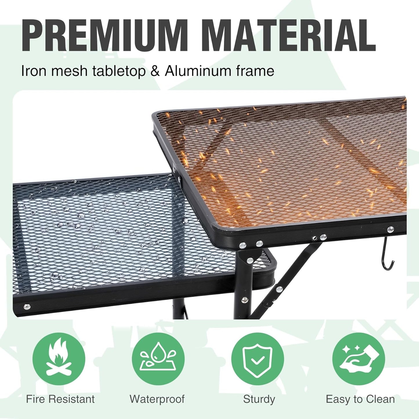 RedSwing Folding Grill Table with Sink and Double Shelf, Multifunctional Portable Grill Stand Table for Outdoor Camping Picnic BBQ, 69 x20 x31.5 Inches, Black