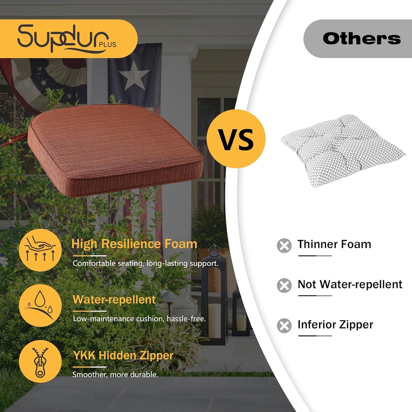 Outdoor Outdoor Round Corner Seat Cushion, 17"x16"x2", Set of 4, Non Slip Seat Cushion Pads with Removable Cover for Patio Furniture, Garden Yard Lawn, Dark Yellow Tan Stripe